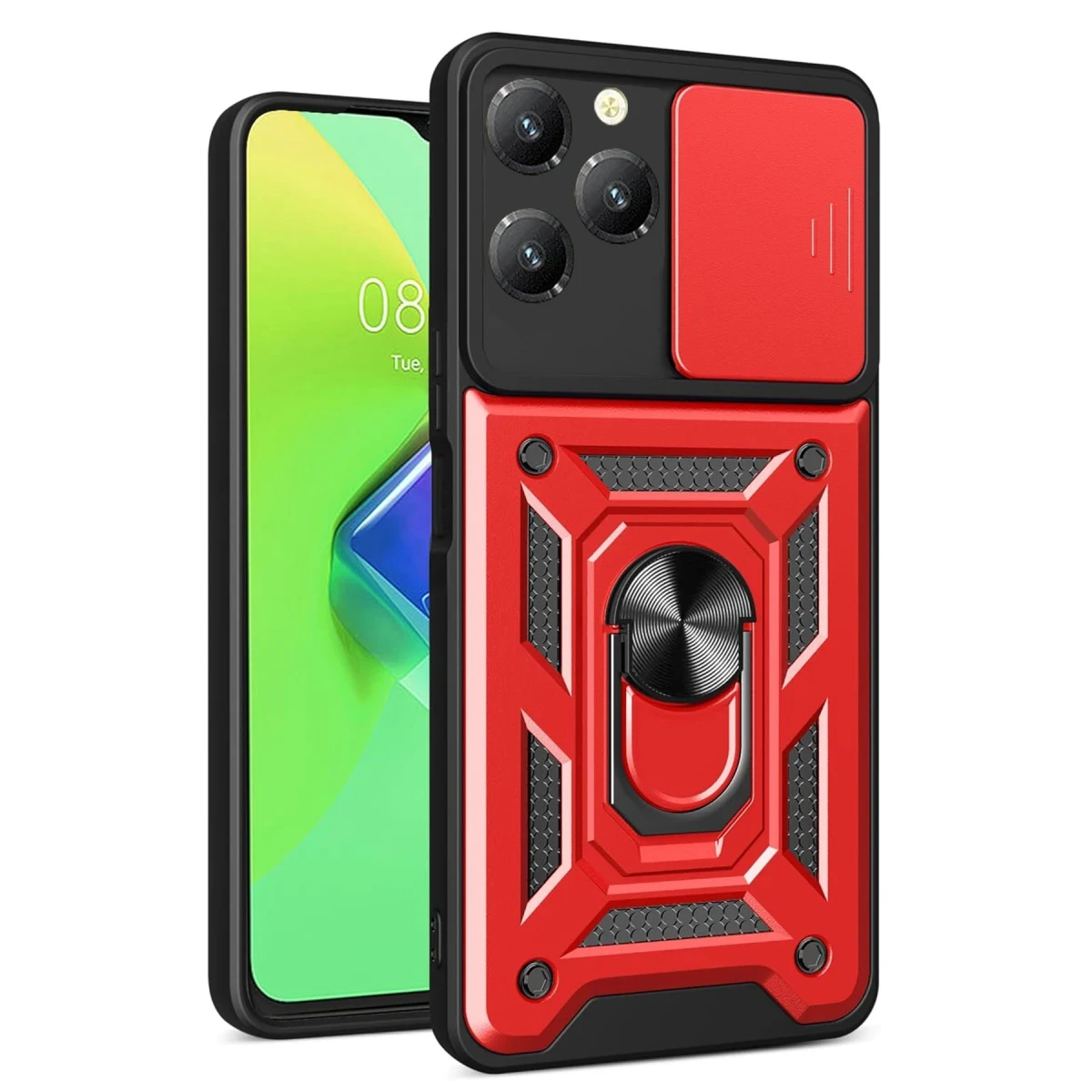 Newface İnfinix Hot 40 Pro Kılıf Pars Lens Yüzüklü Silikon - Kırmızı