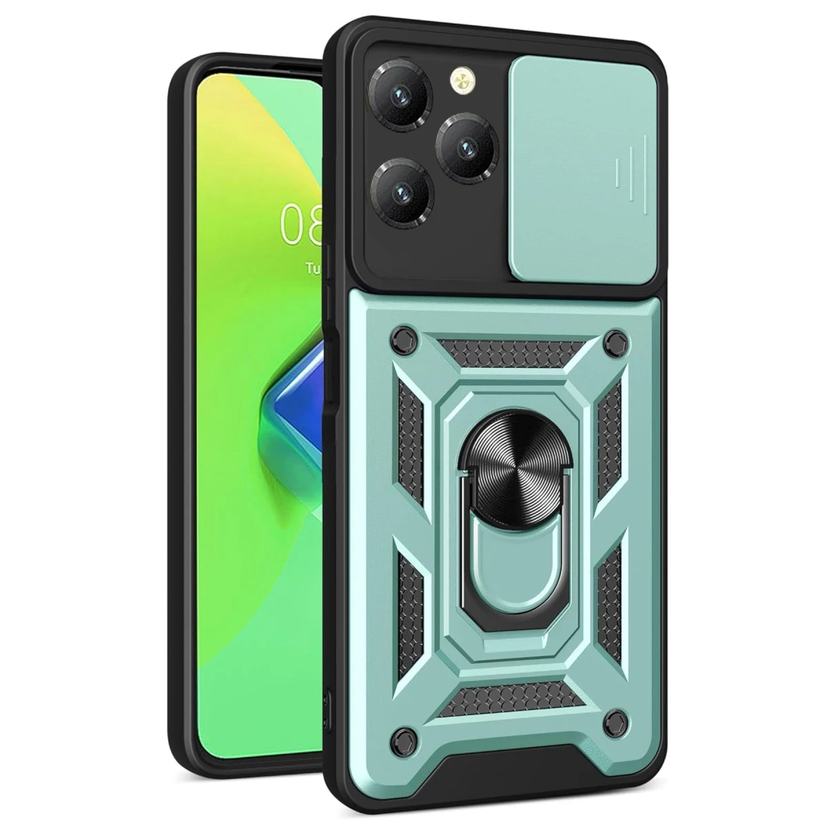 Newface İnfinix Hot 40 Pro Kılıf Pars Lens Yüzüklü Silikon - Yeşil