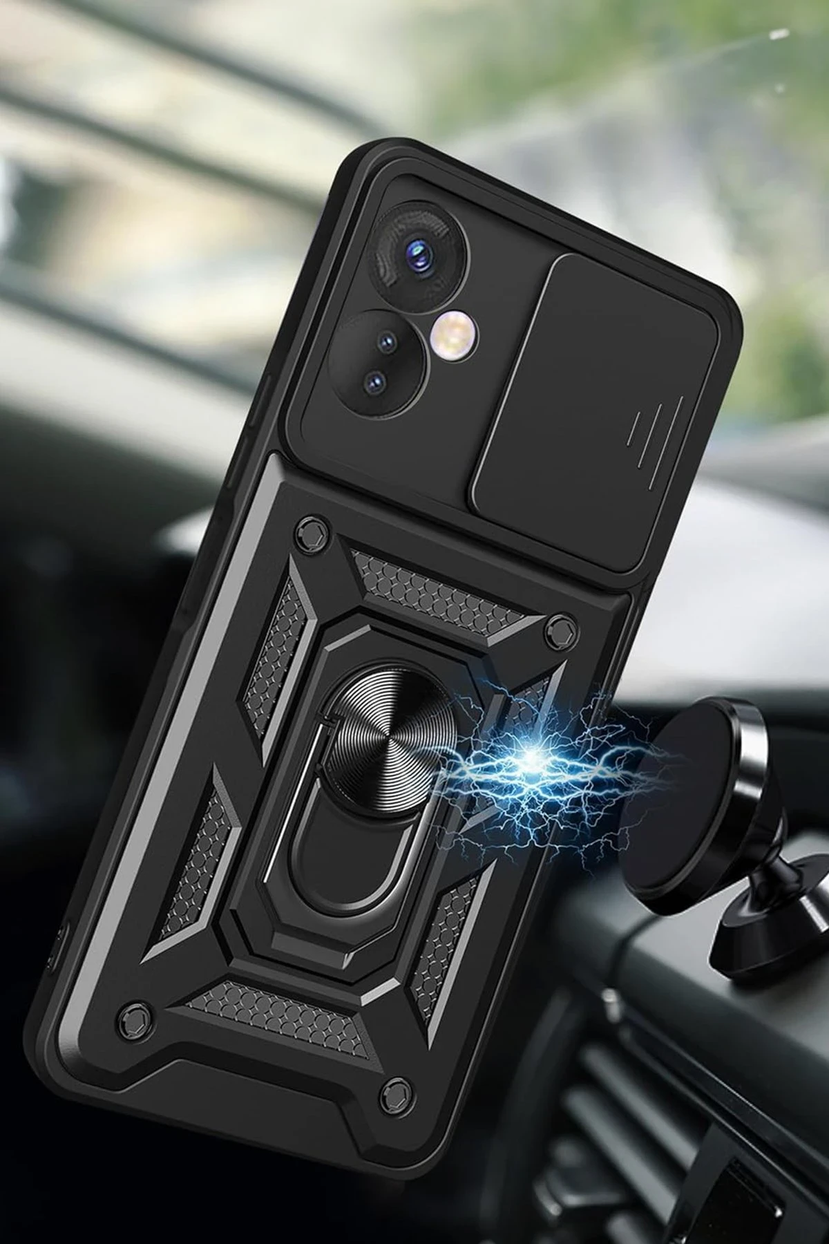 Newface İnfinix Hot 30 4G Kılıf Pars Lens Yüzüklü Silikon - Yeşil