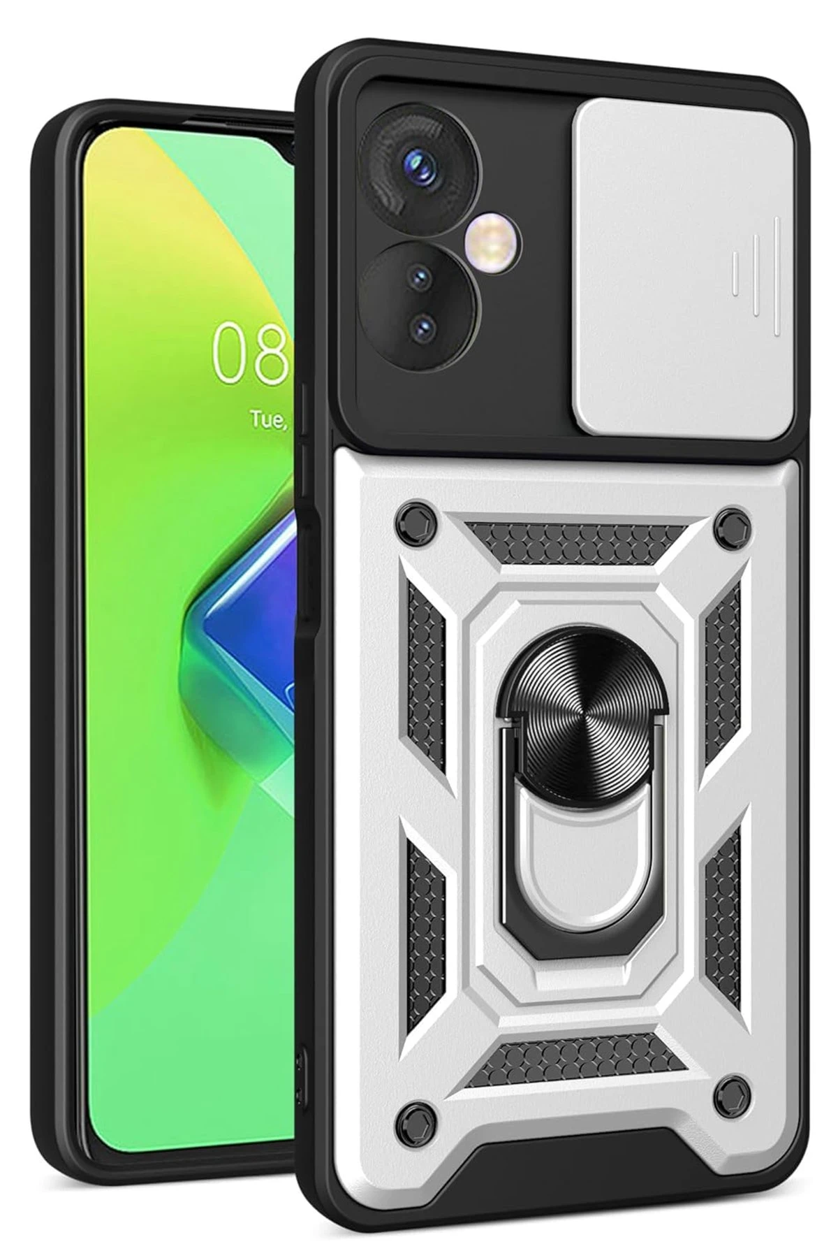 Newface İnfinix Hot 30 4G Kılıf Pars Lens Yüzüklü Silikon - Gümüş