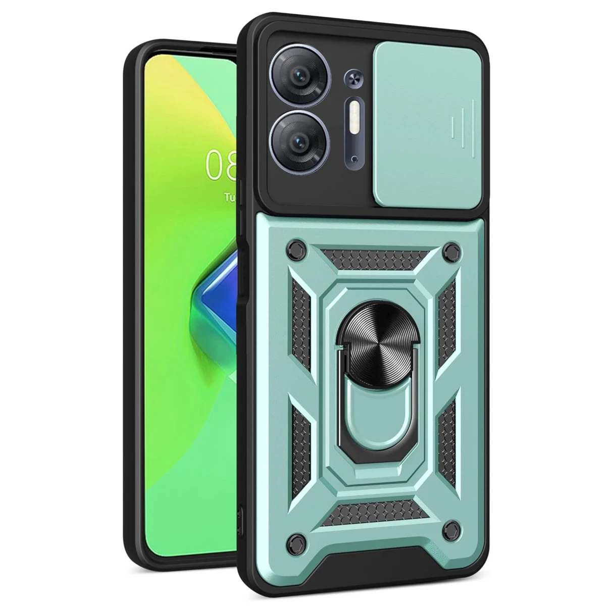 Newface İnfinix Hot 30 5G Kılıf Pars Lens Yüzüklü Silikon - Yeşil