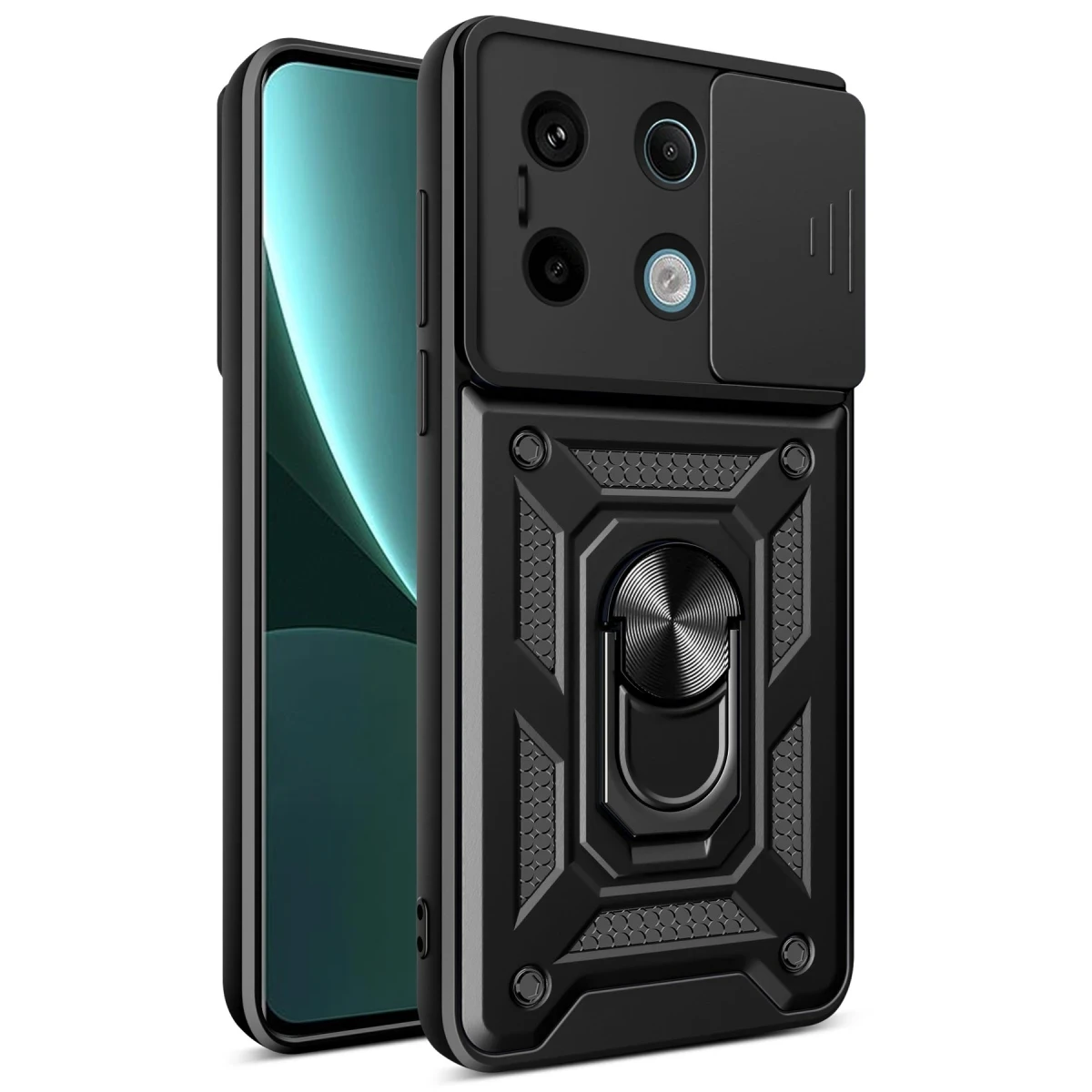 Newface Xiaomi Poco X6 Pro Kılıf Pars Lens Yüzüklü Silikon - Siyah