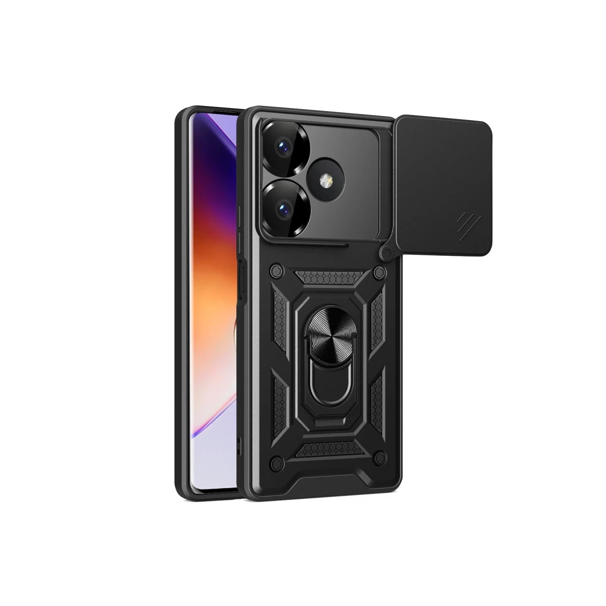Newface Xiaomi Redmi 13 4G Kılıf Pars Lens Yüzüklü Silikon - Siyah