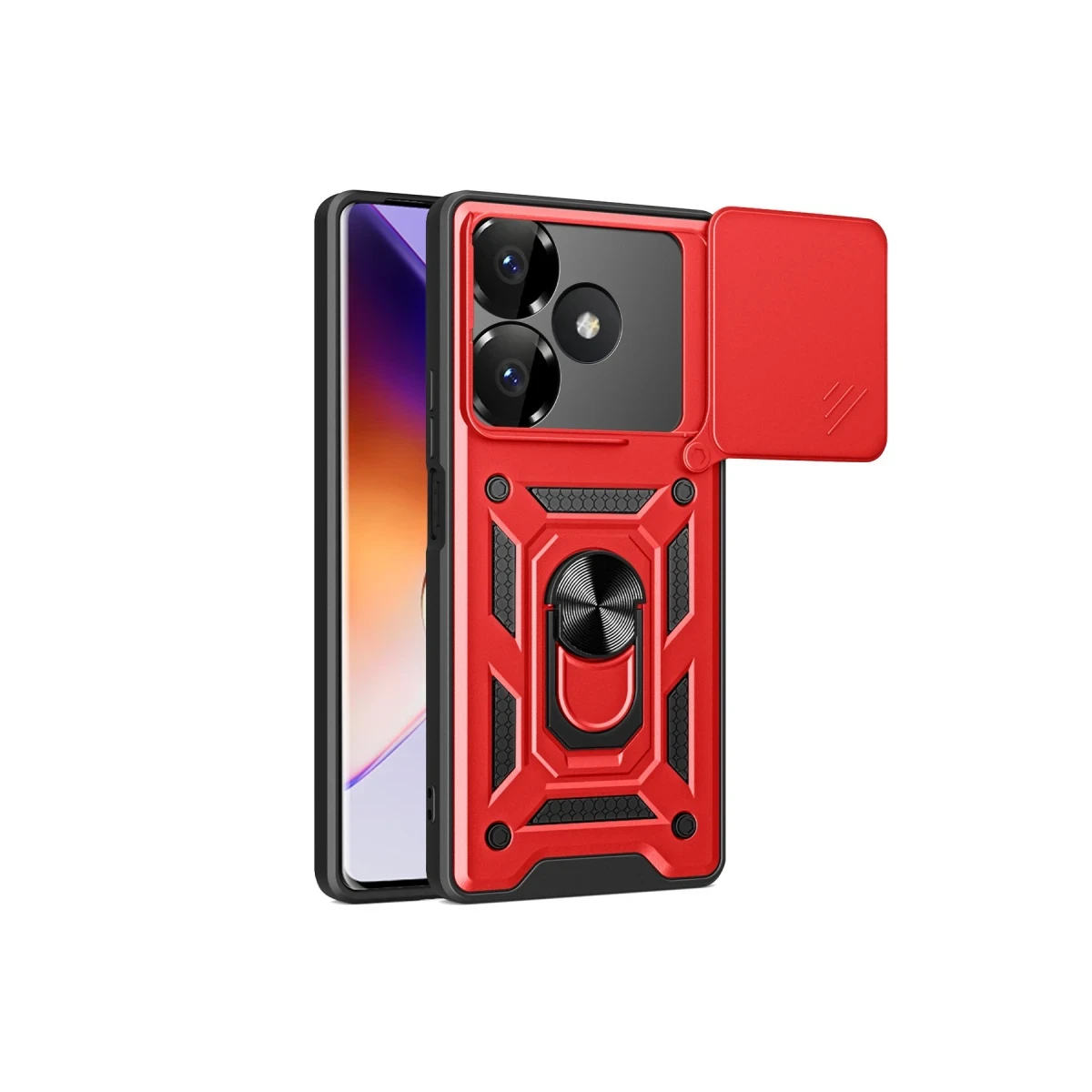 Newface Xiaomi Redmi 13 4G Kılıf Pars Lens Yüzüklü Silikon - Kırmızı