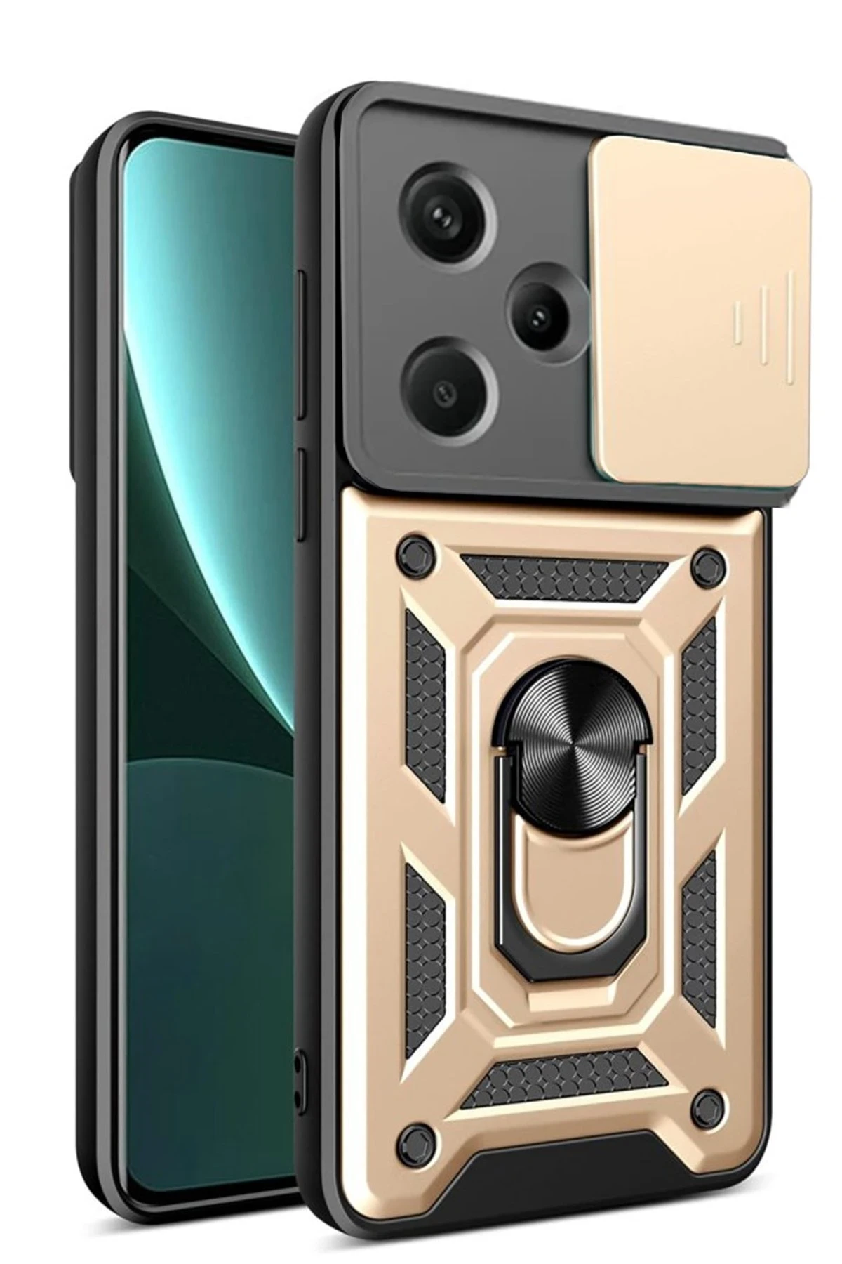 Newface Xiaomi Redmi Note 13 Pro Plus Kılıf Pars Lens Yüzüklü Silikon - Gold