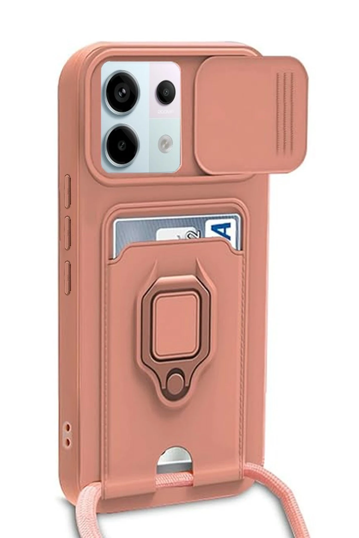 Newface Xiaomi Redmi Note 13 Pro 5G Kılıf Zuma Kartvizitli Yüzüklü Silikon - Pembe
