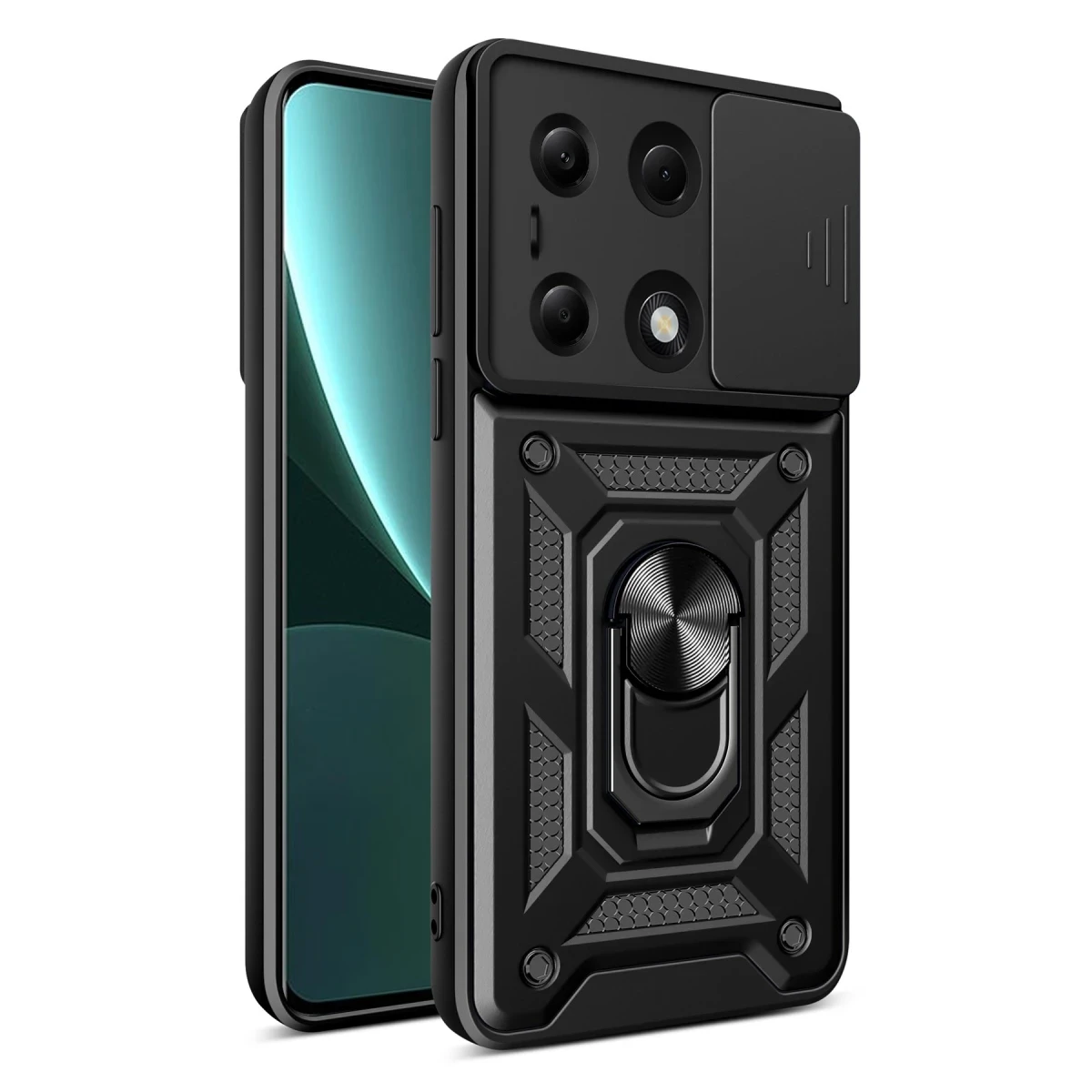 Newface Xiaomi Poco M6 Pro 4G Kılıf Pars Lens Yüzüklü Silikon - Siyah — görsel 5