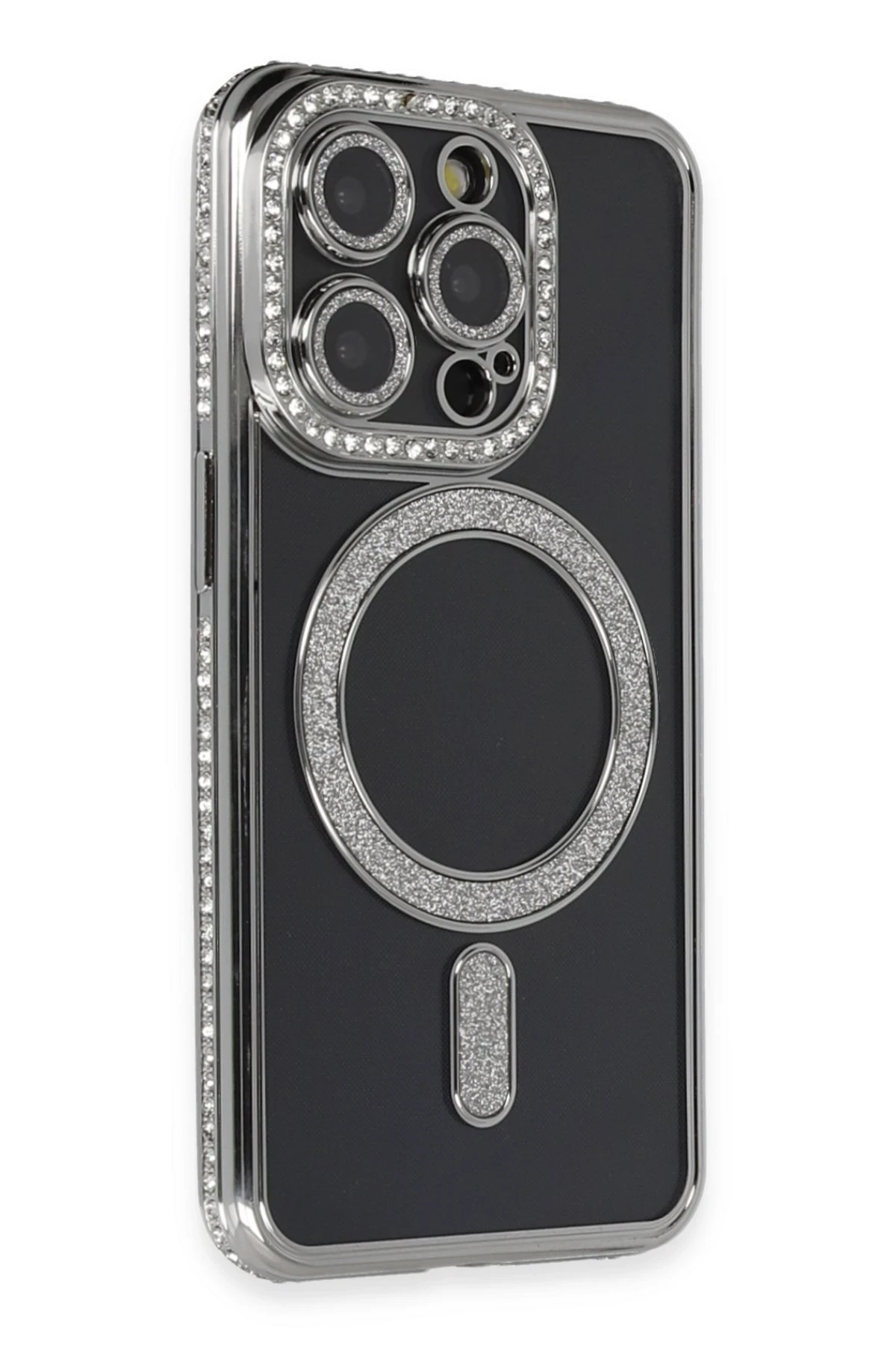 Newface iPhone 14 Pro Max Kılıf Joke Simli Magneticsafe Kılıf - Gri