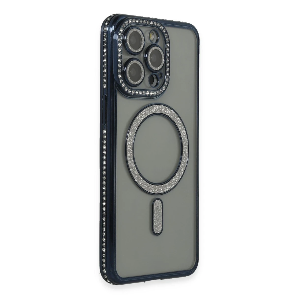 Apple iPhone 14 Pro Kılıf Joke Simli Magneticsafe Kılıf - Lacivert