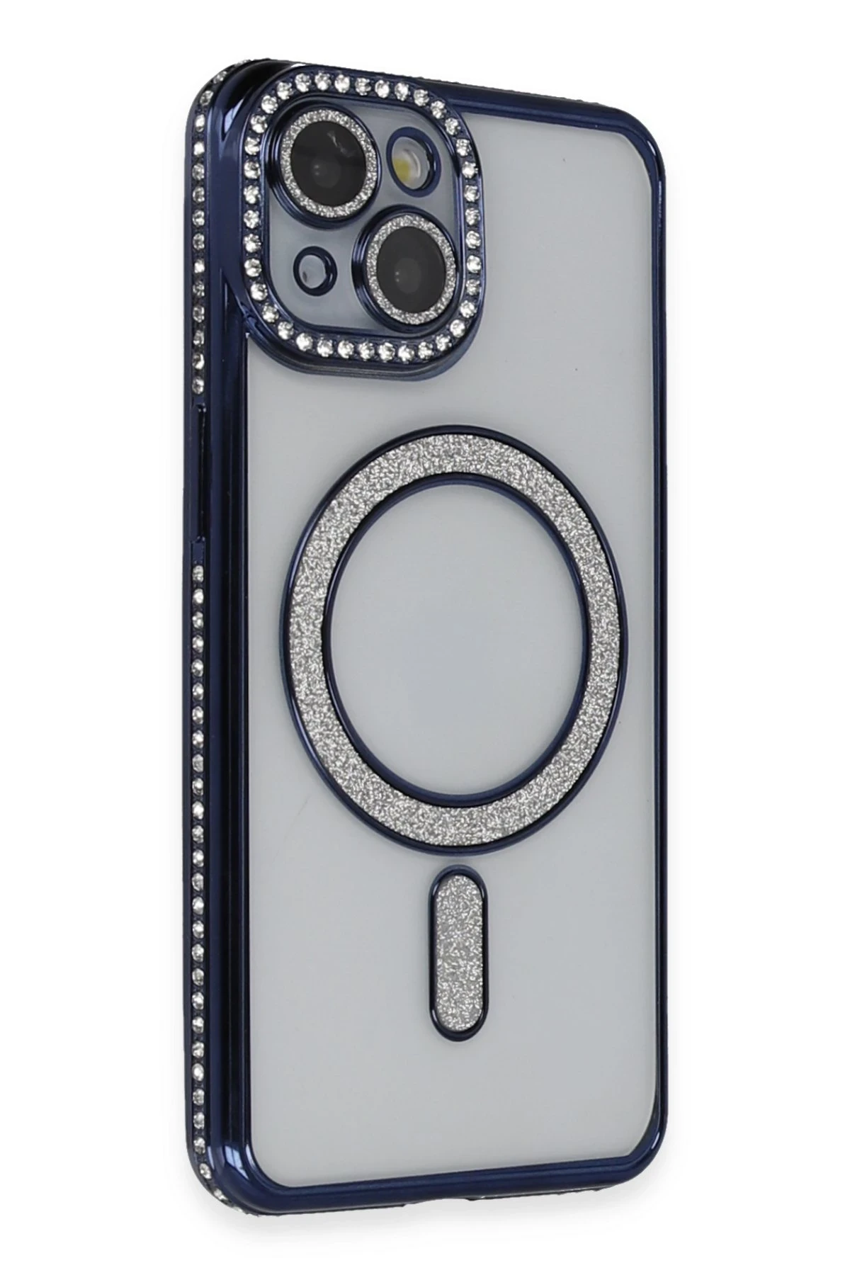 Newface iPhone 14 Kılıf Joke Simli Magneticsafe Kılıf - Lacivert
