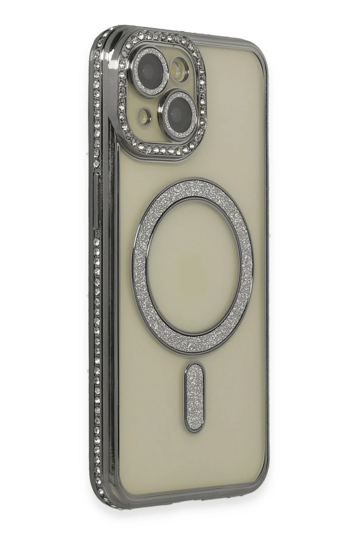 Newface iPhone 14 Kılıf Joke Simli Magneticsafe Kılıf - Gri