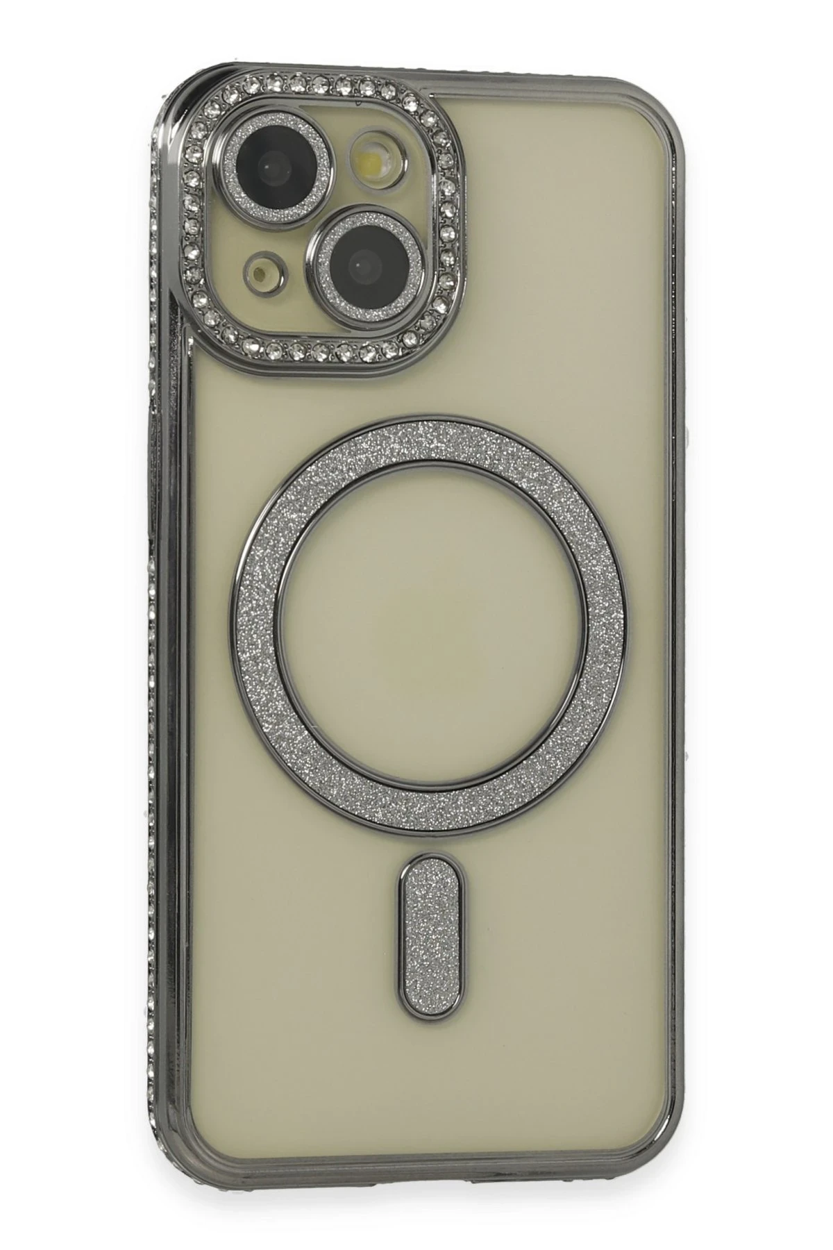 Newface iPhone 14 Kılıf Joke Simli Magneticsafe Kılıf - Gri