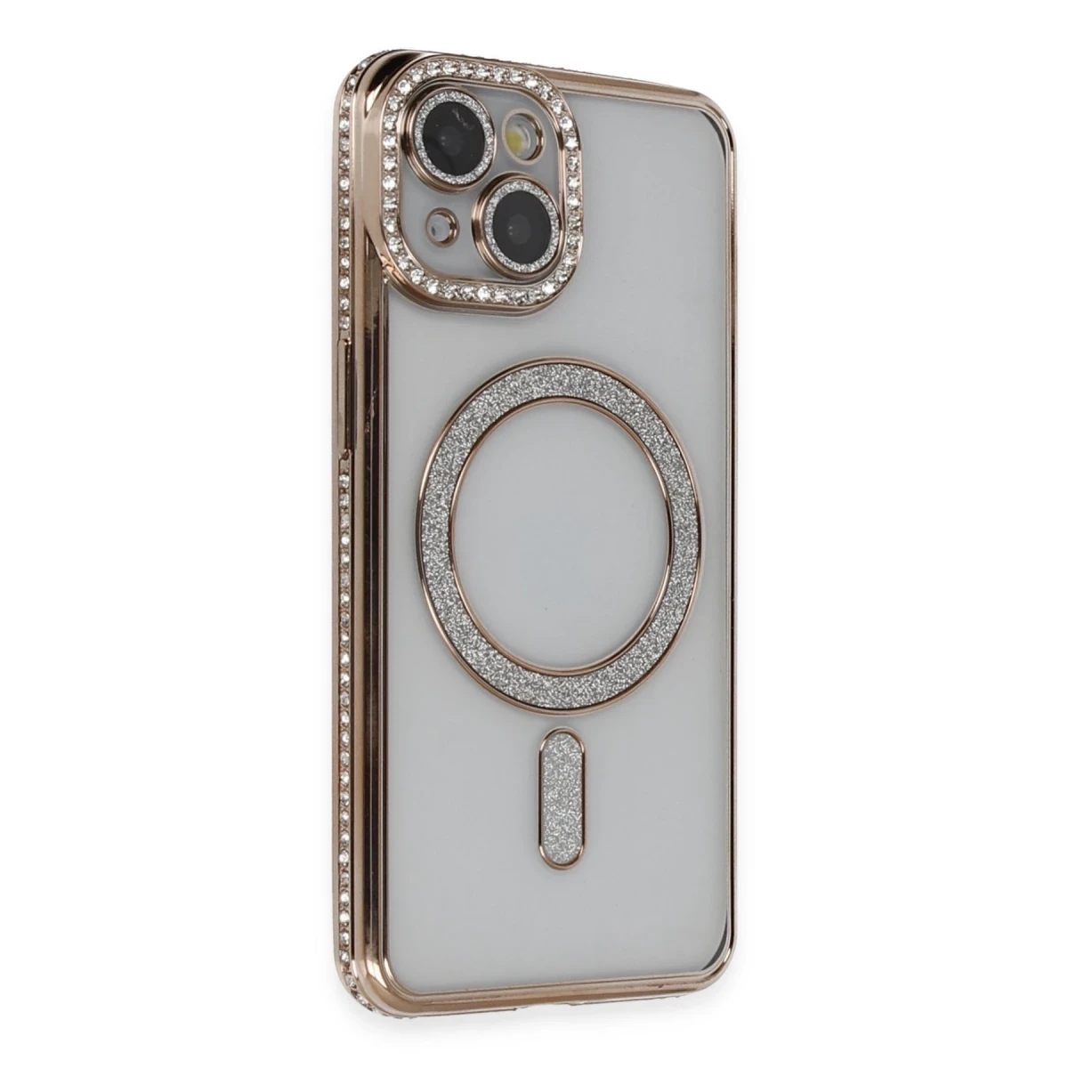 Apple iPhone 13 Kılıf Joke Simli Magneticsafe Kılıf - Gold