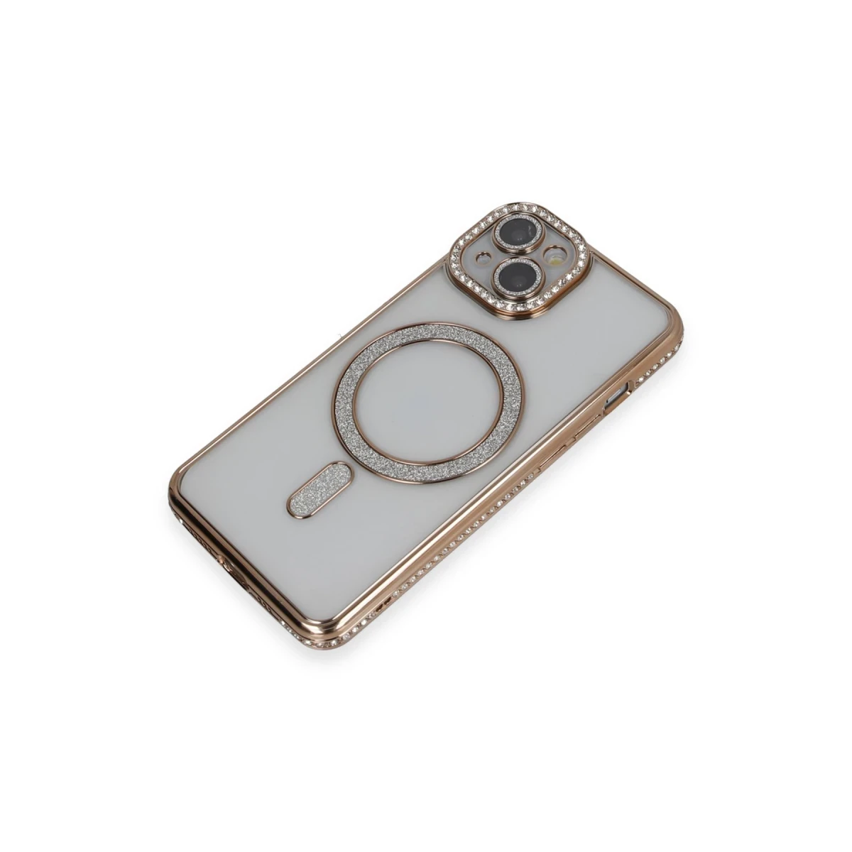 Apple iPhone 13 Kılıf Joke Simli Magneticsafe Kılıf - Gold