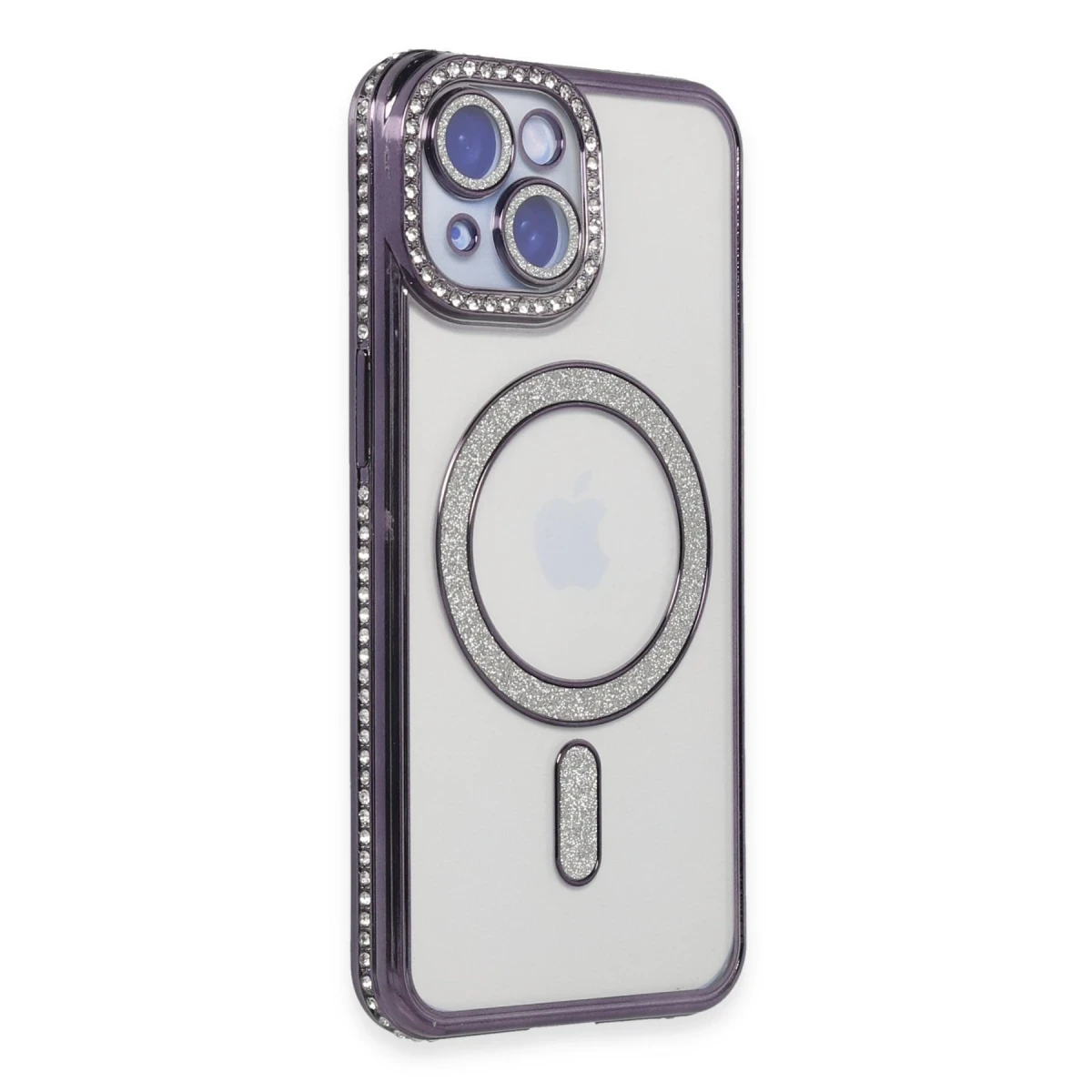 Apple iPhone 13 Kılıf Joke Simli Magneticsafe Kılıf - Derin Mor