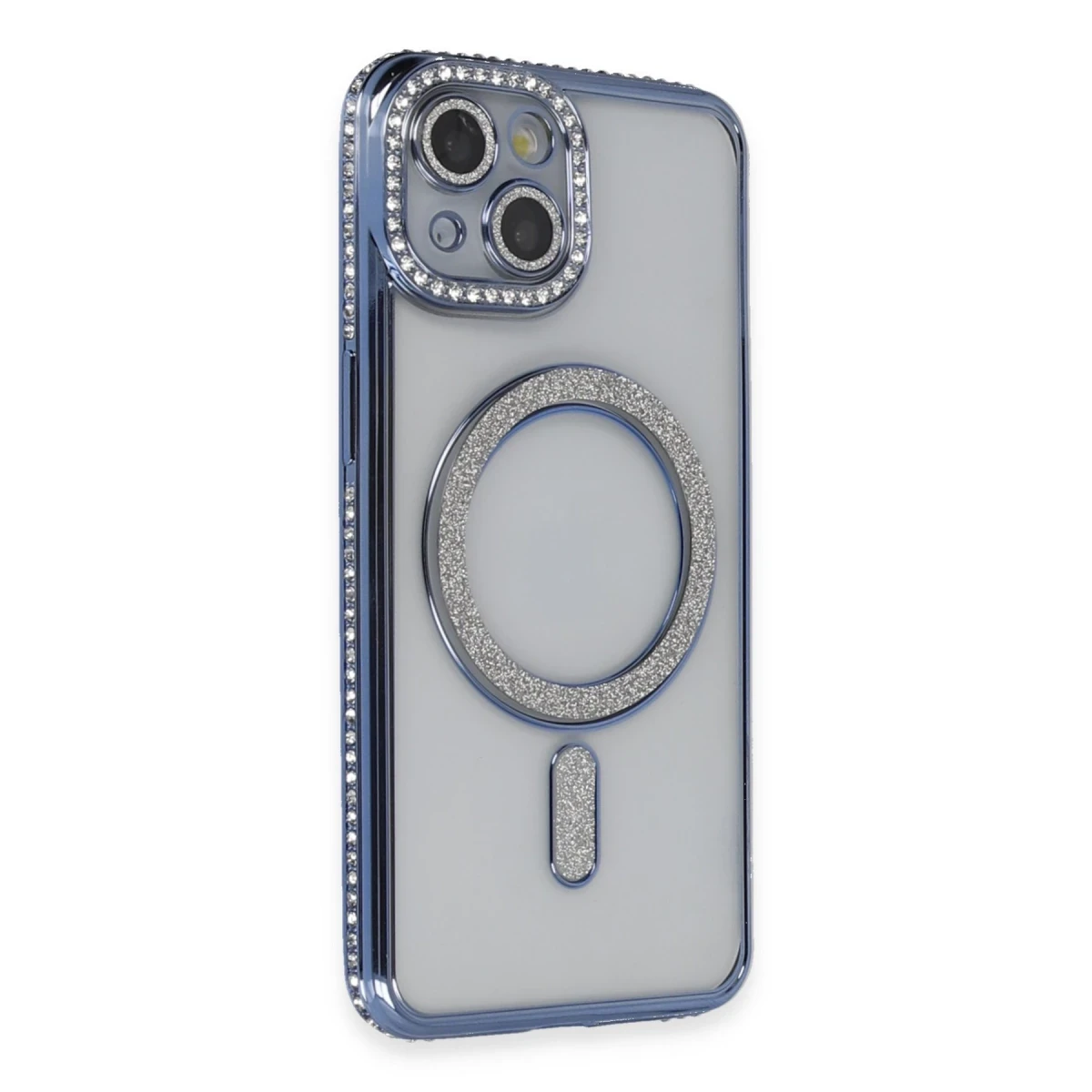 Apple iPhone 13 Kılıf Joke Simli Magneticsafe Kılıf - Mavi