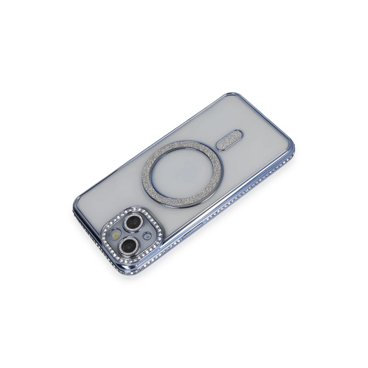 Apple iPhone 13 Kılıf Joke Simli Magneticsafe Kılıf - Mavi