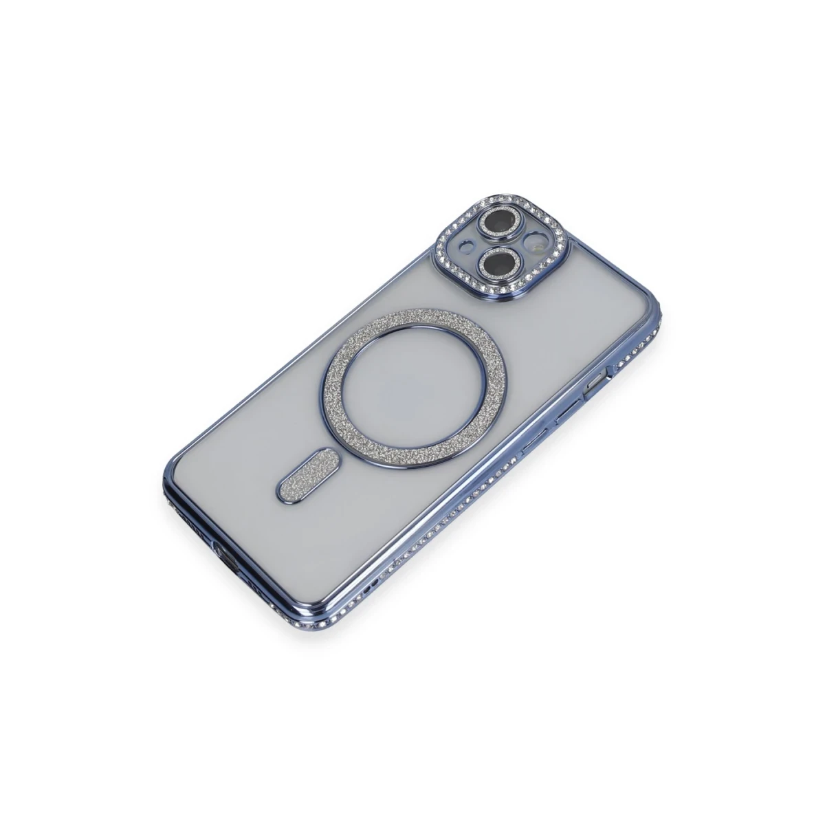 Apple iPhone 13 Kılıf Joke Simli Magneticsafe Kılıf - Mavi