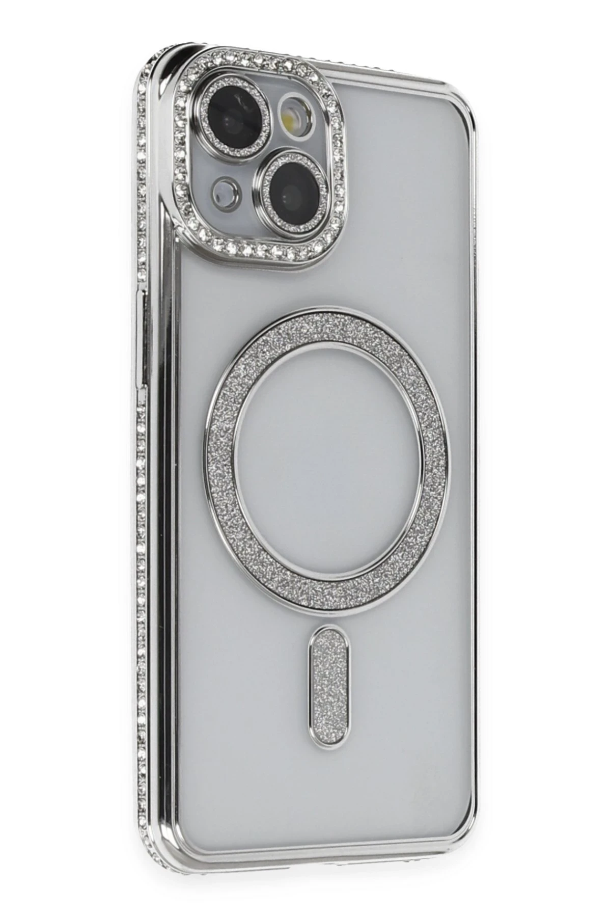 Newface iPhone 13 Kılıf Joke Simli Magneticsafe Kılıf - Gümüş