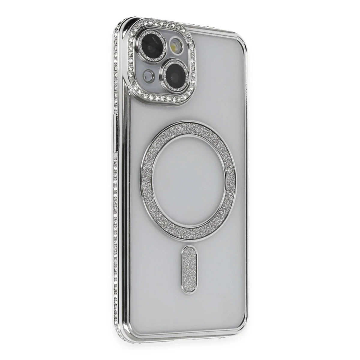Apple iPhone 13 Kılıf Joke Simli Magneticsafe Kılıf - Gümüş
