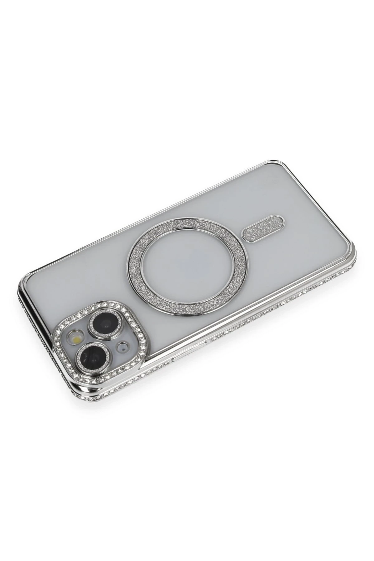Newface iPhone 13 Kılıf Joke Simli Magneticsafe Kılıf - Gümüş