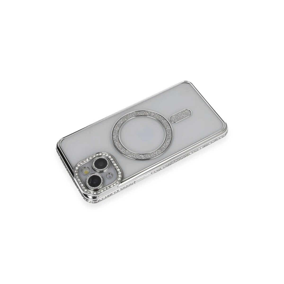 Apple iPhone 13 Kılıf Joke Simli Magneticsafe Kılıf - Gümüş