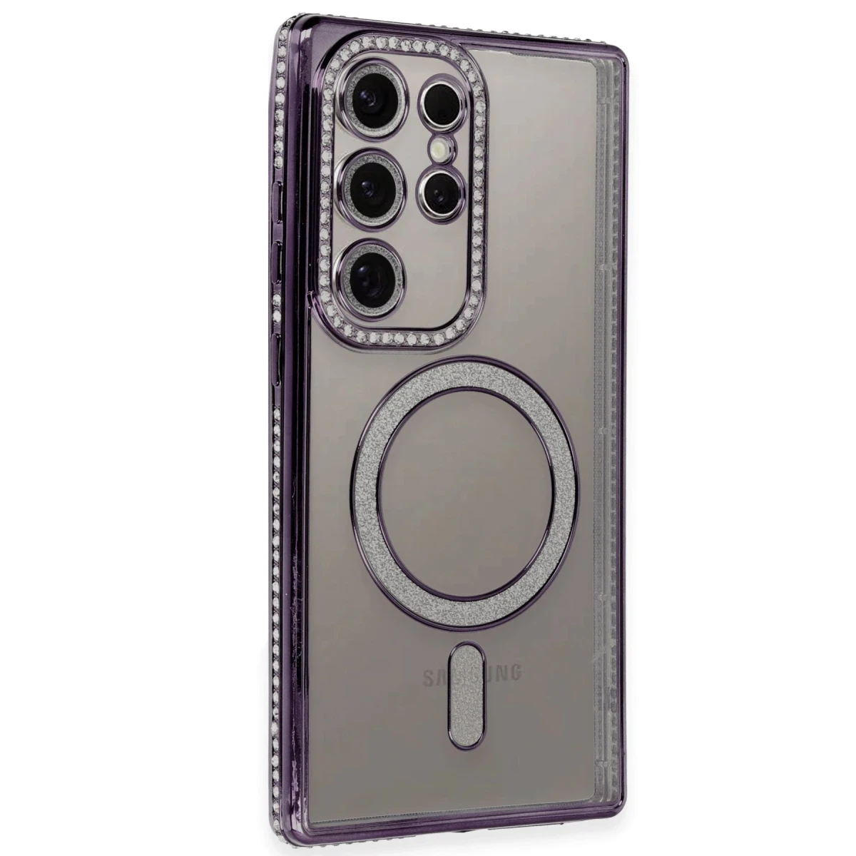 Newface Samsung Galaxy S24 Ultra Kılıf Joke Simli Magneticsafe Kılıf - Derin Mor