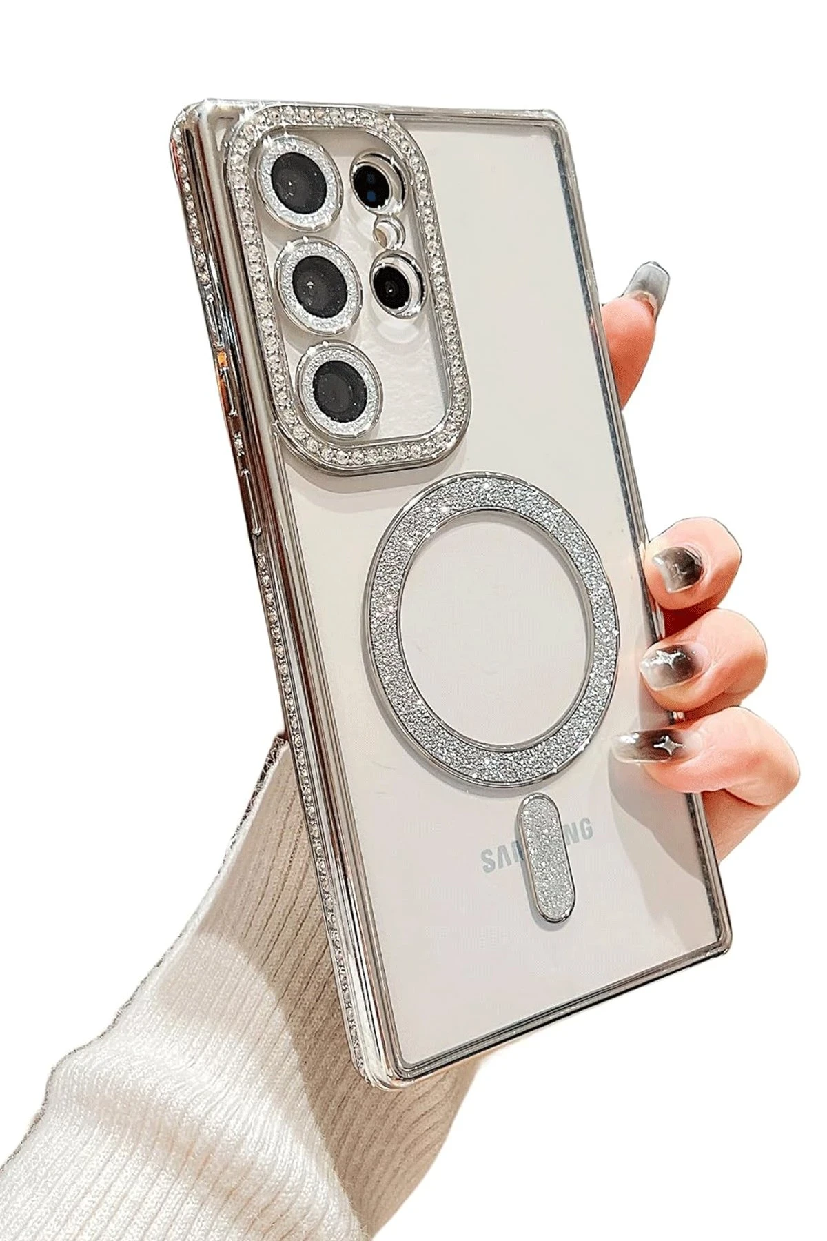 Newface Samsung Galaxy S24 Ultra Kılıf Joke Simli Magneticsafe Kılıf - Mavi