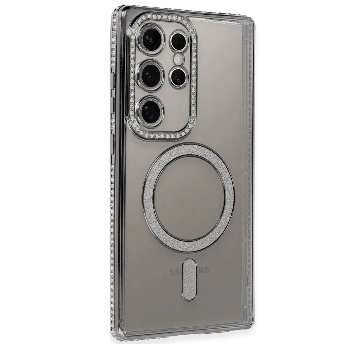 Newface Samsung Galaxy S24 Ultra Kılıf Joke Simli Magneticsafe Kılıf - Gri