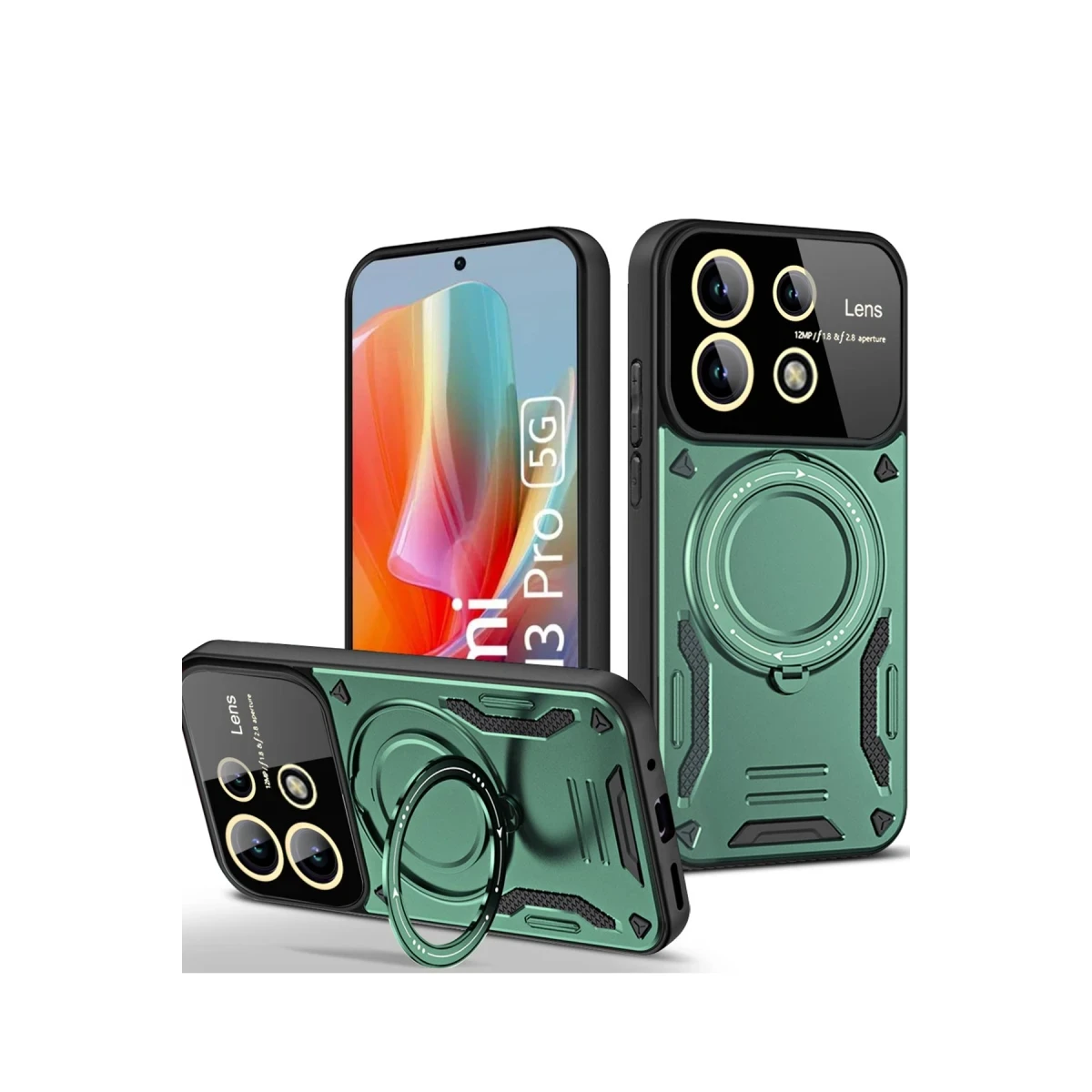 Xiaomi Redmi Note 13 Pro 5G Kılıf Joy Lens Standlı Kapak - Koyu Yeşil