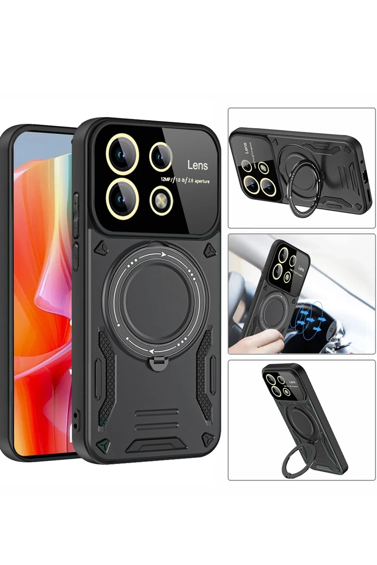Newface Xiaomi Redmi Note 13 Pro 5G Kılıf Joy Lens Standlı Kapak - Koyu Yeşil