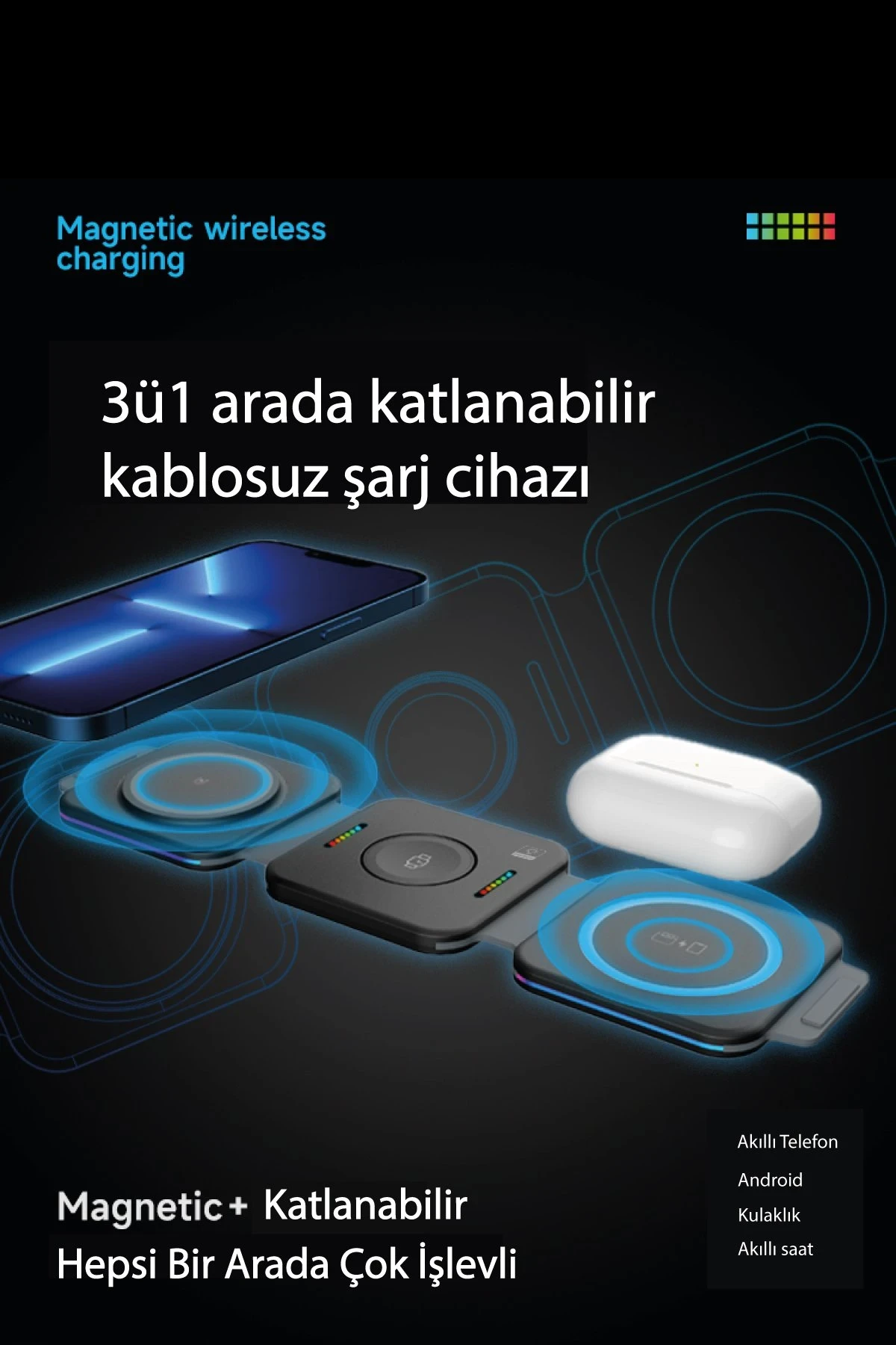 Newface F21 3in1 Katlanabilir Kablosuz Şarj Masaüstü Set - Beyaz — görsel 2