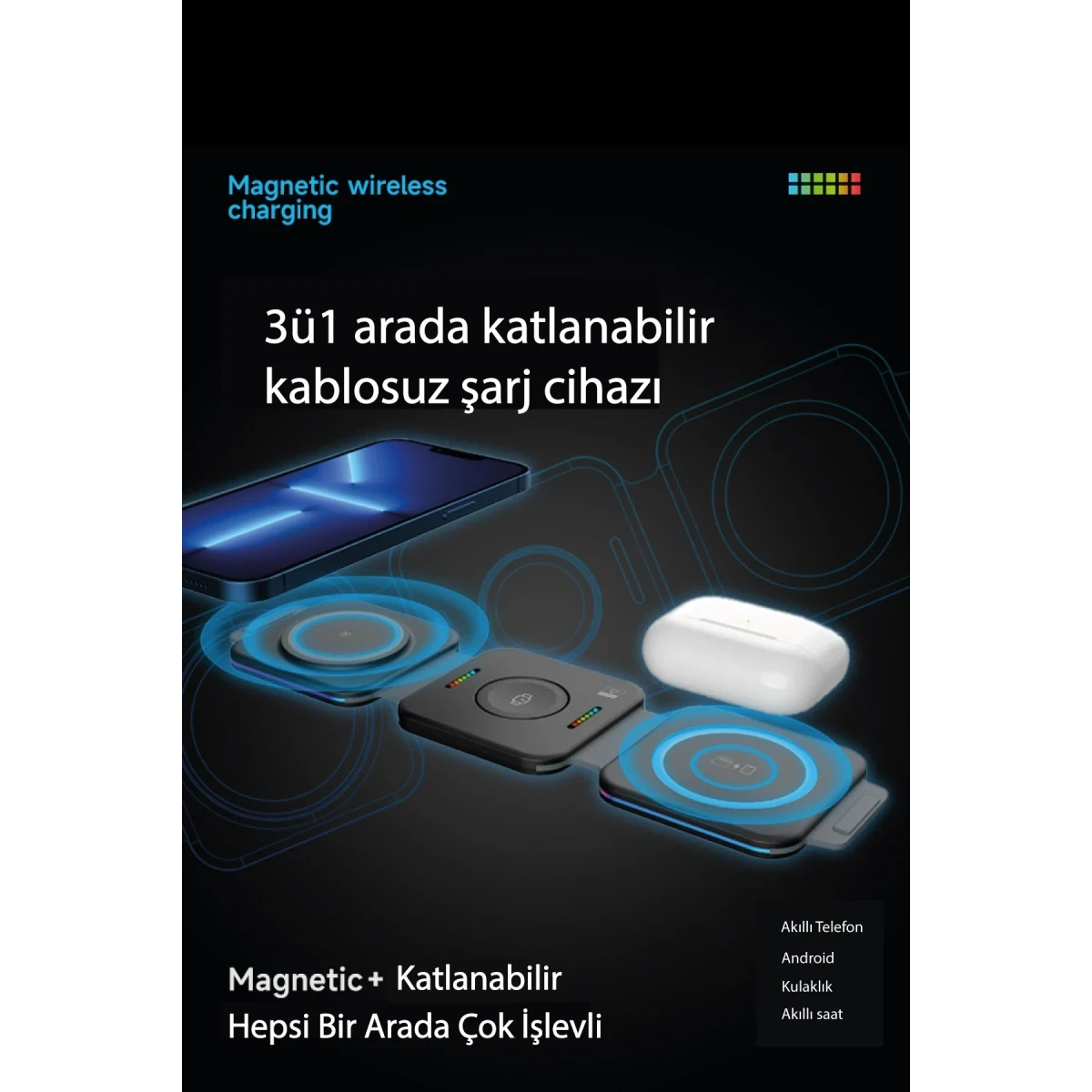 Newface F21 3in1 Katlanabilir Kablosuz Şarj Masaüstü Set - Beyaz — görsel 5