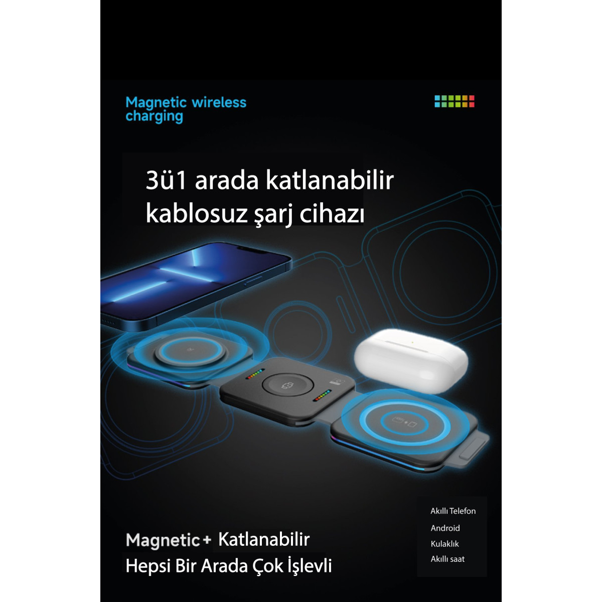 Newface F21 3in1 Katlanabilir Kablosuz Şarj Masaüstü Set - Beyaz — görsel 8