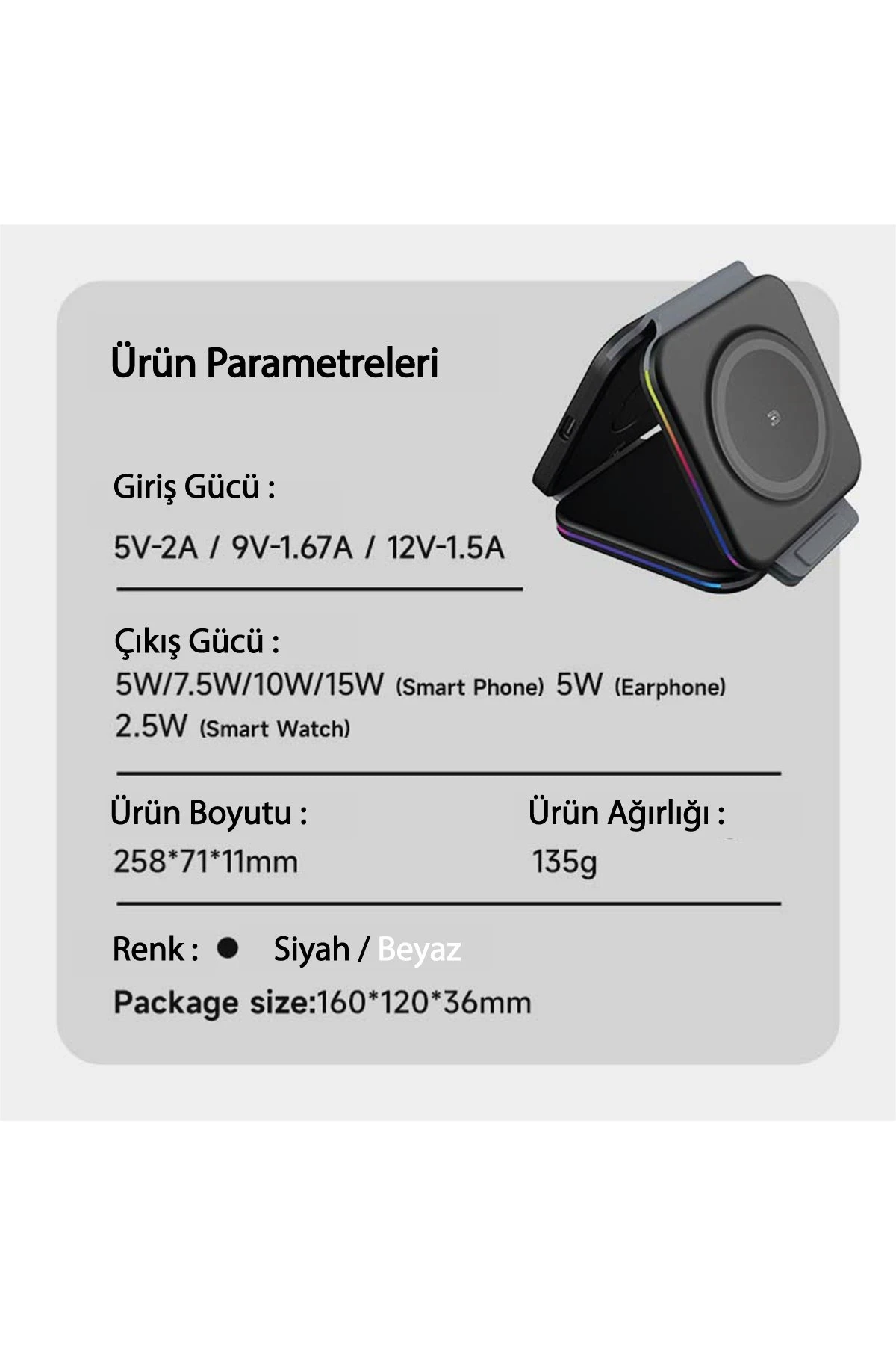 Newface F21 3in1 Katlanabilir Kablosuz Şarj Masaüstü Set - Beyaz — görsel 3