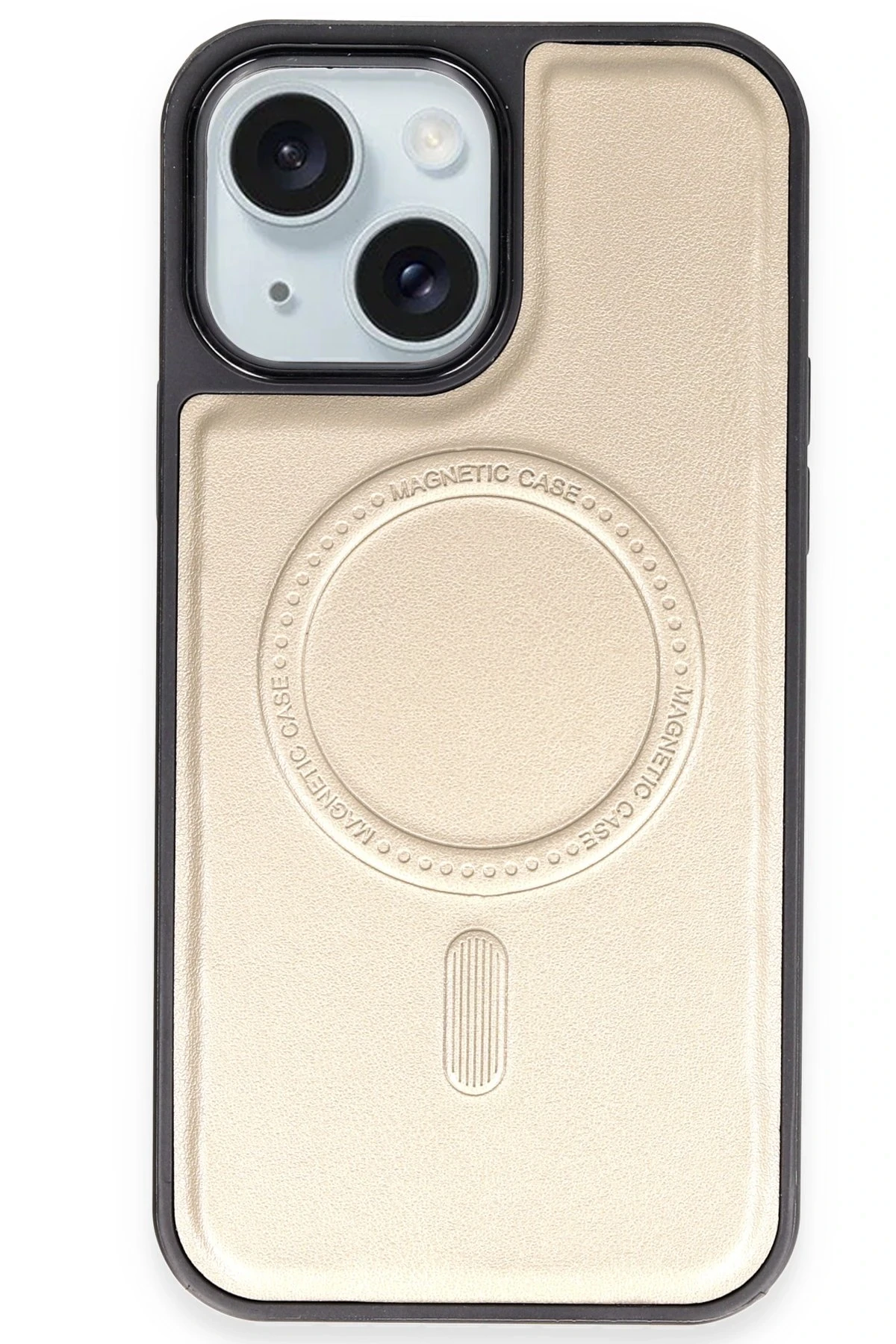 Newface Apple iPhone 15 Kılıf Ozzi Magsafe Deri Kapak - Natural Grey