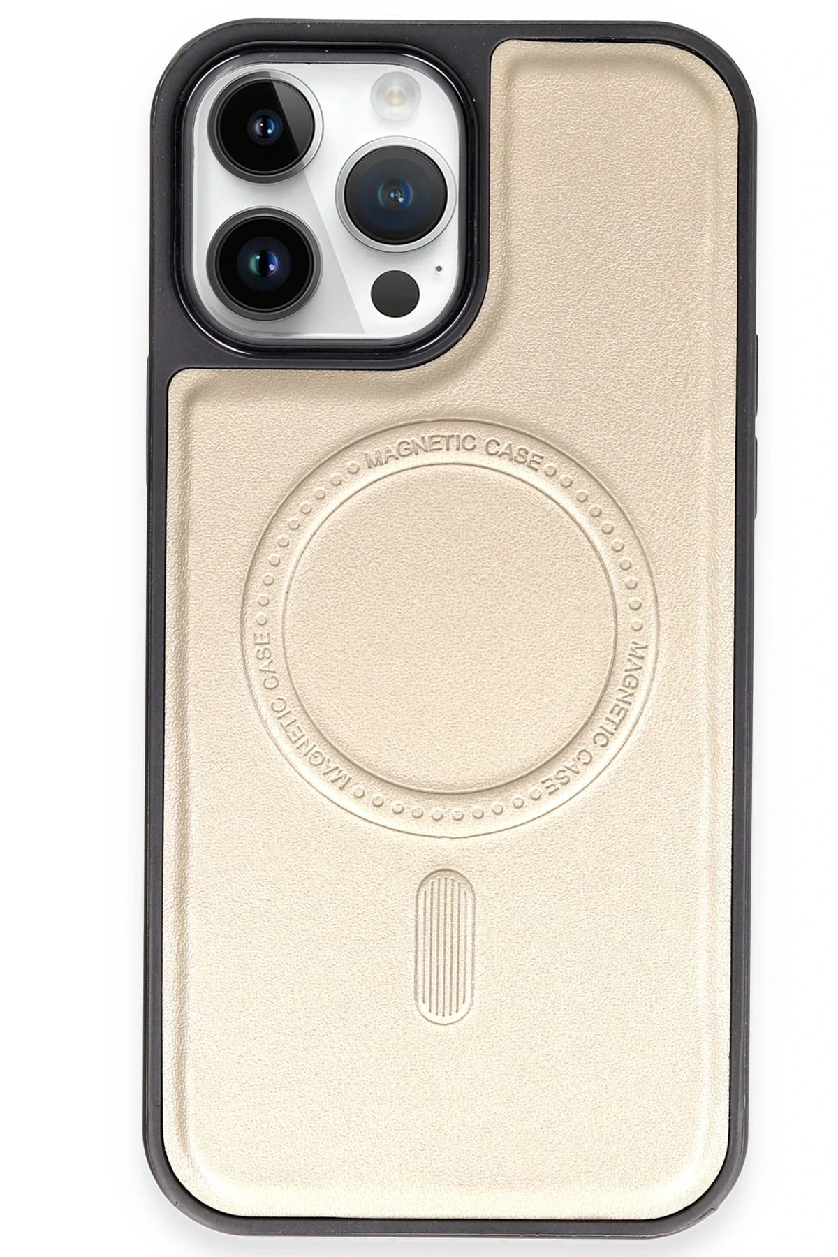 Newface Apple iPhone 13 Pro Max Kılıf Ozzi Magsafe Deri Kapak - Natural Grey