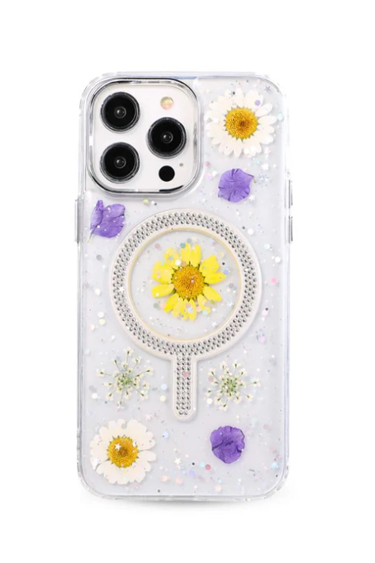 Newface Apple iPhone 15 Pro Flower Magsafe Kapak - Sarı