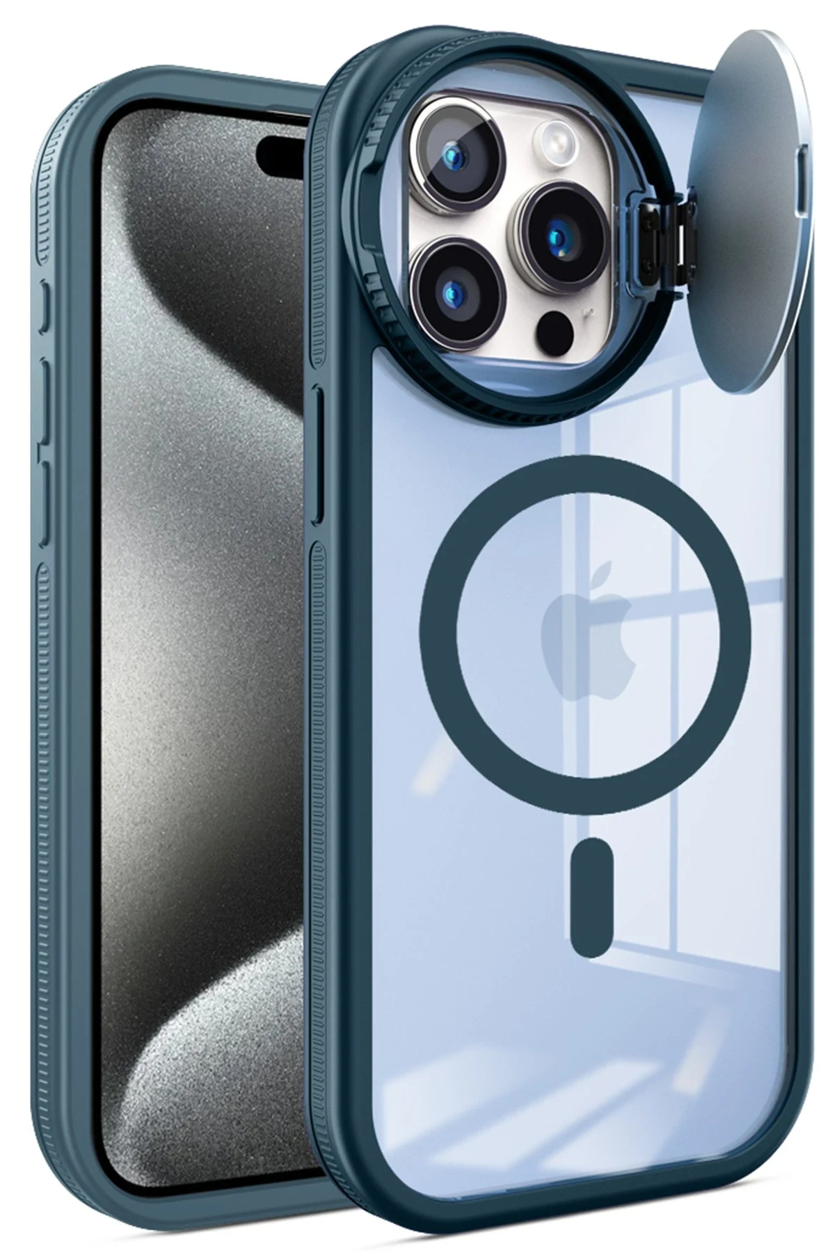 Newface iPhone 14 Pro Max Kılıf Teleskop Lens Magsafe Silikon Kapak - Lacivert