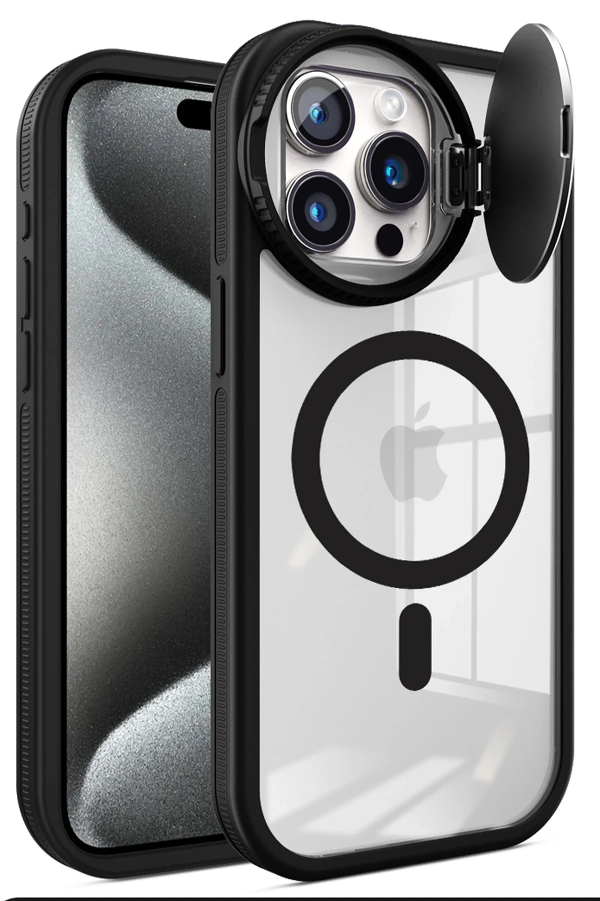 Newface iPhone 15 Pro Kılıf Teleskop Lens Magsafe Silikon Kapak - Siyah