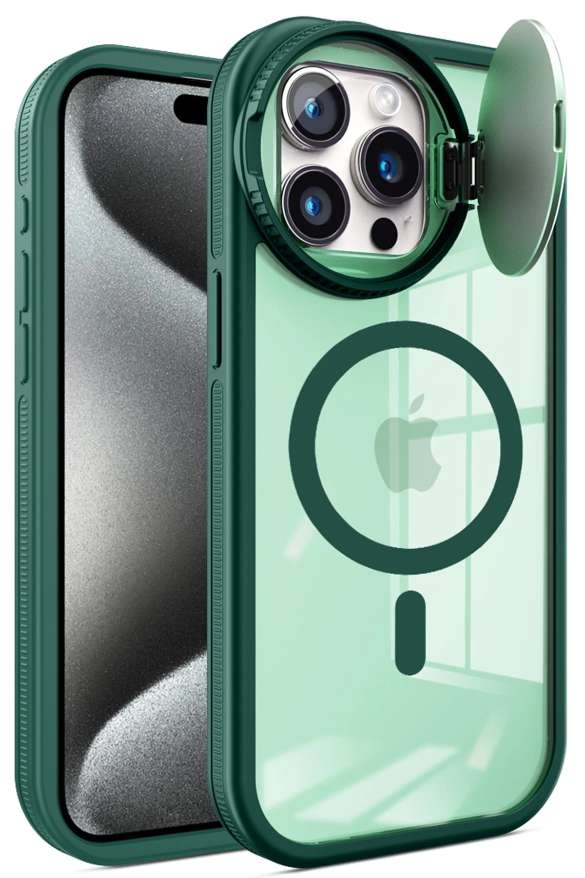Newface iPhone 15 Pro Max Kılıf Teleskop Lens Magsafe Silikon Kapak - Koyu Yeşil
