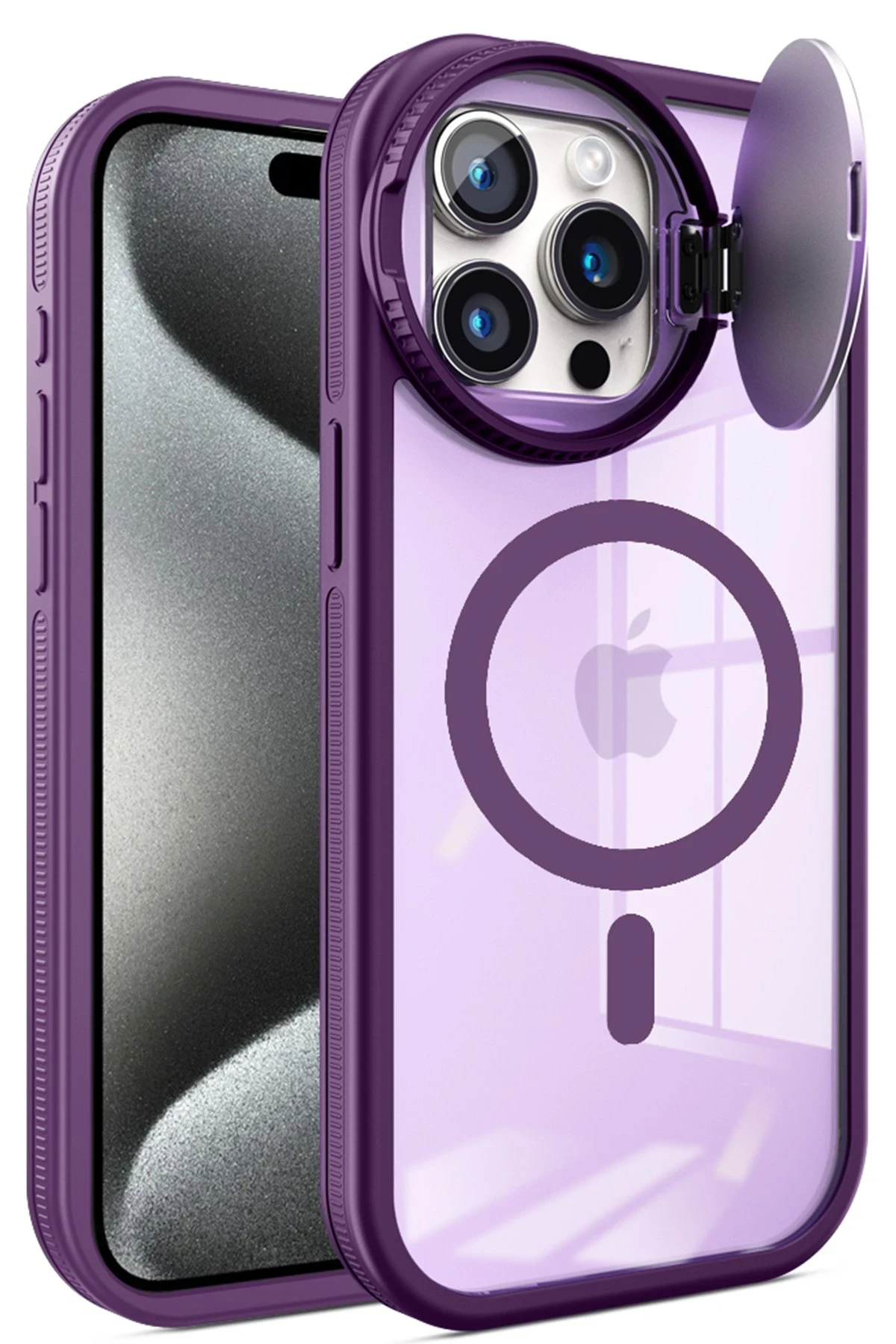 Newface iPhone 15 Pro Max Kılıf Teleskop Lens Magsafe Silikon Kapak - Derin Mor