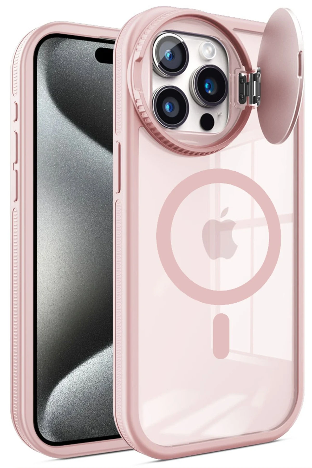 Newface iPhone 15 Pro Max Kılıf Teleskop Lens Magsafe Silikon Kapak - Pembe