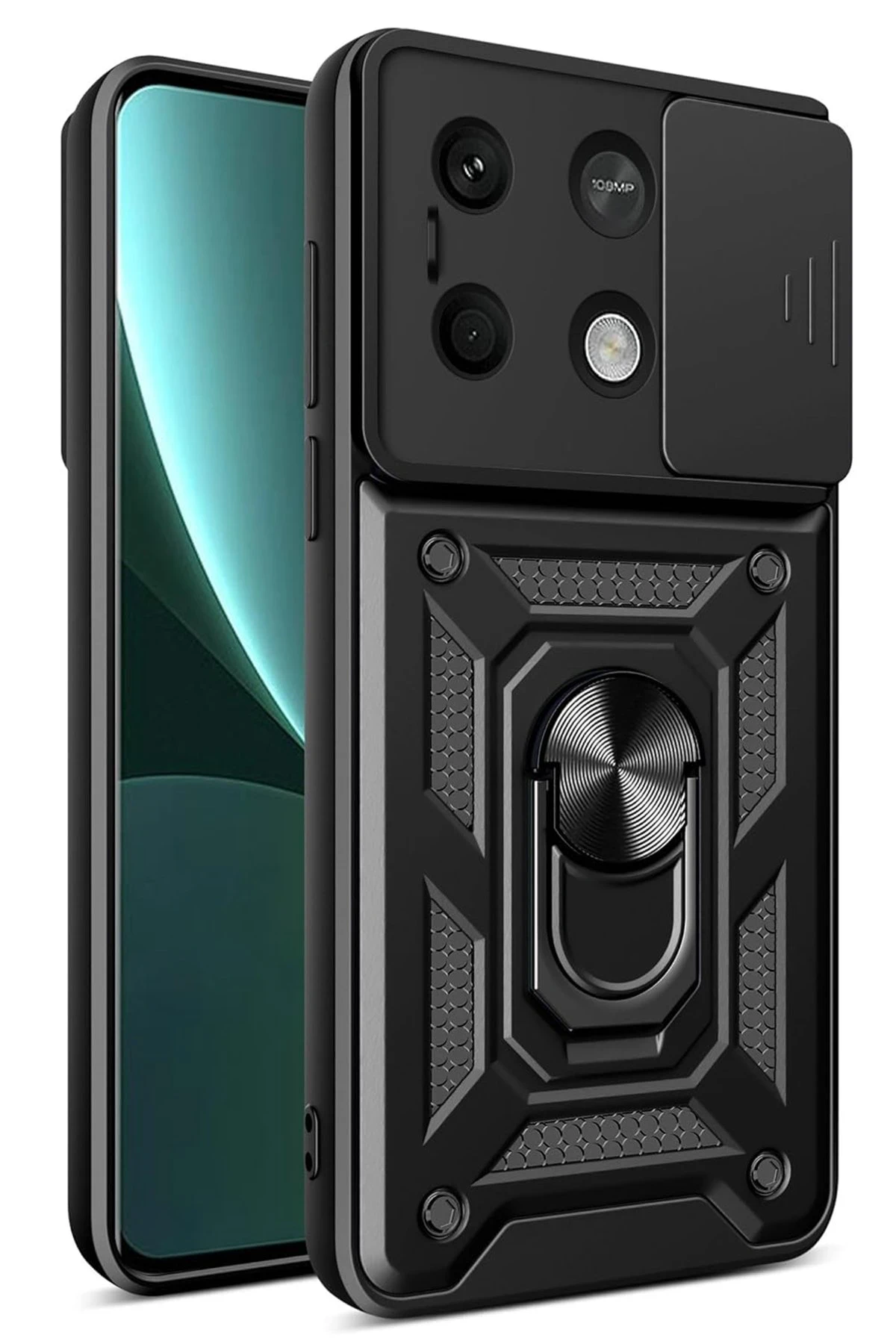 Newface Xiaomi Redmi Note 13 5G Kılıf Pars Lens Yüzüklü Silikon - Siyah