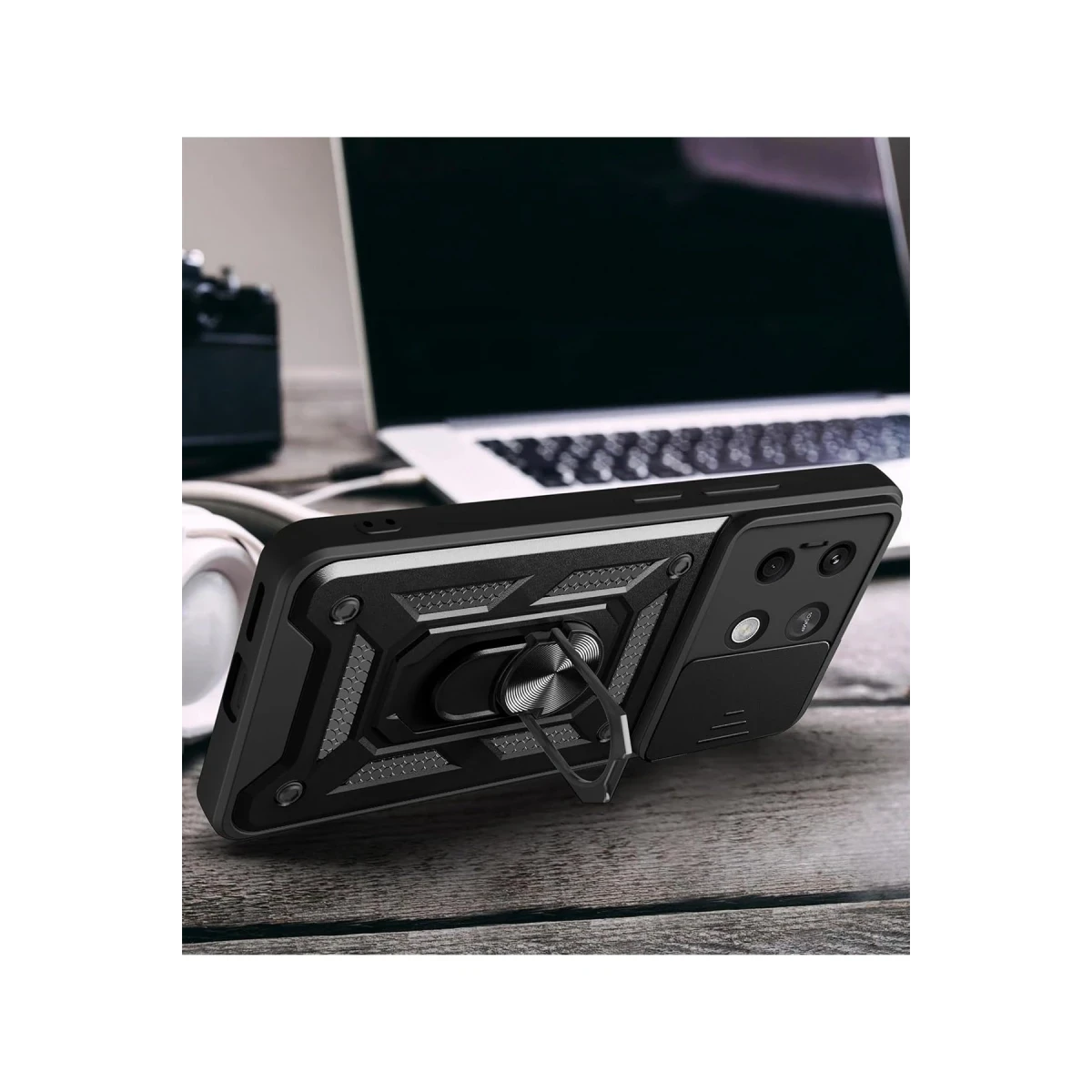 Newface Xiaomi Redmi Note 13 5G Kılıf Pars Lens Yüzüklü Silikon - Siyah — görsel 8