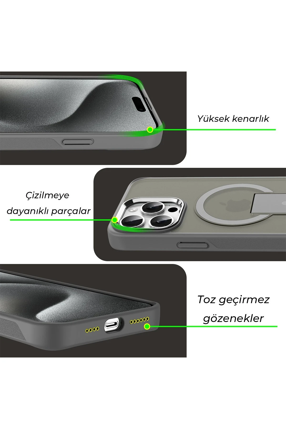 Newface Apple iPhone 14 Pro Tork Magsafe Standlı Kapak - Siyah — görsel 4