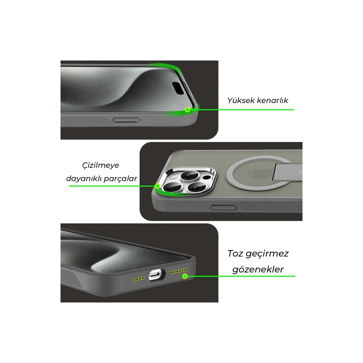 Newface Apple iPhone 14 Pro Tork Magsafe Standlı Kapak - Siyah — görsel 9