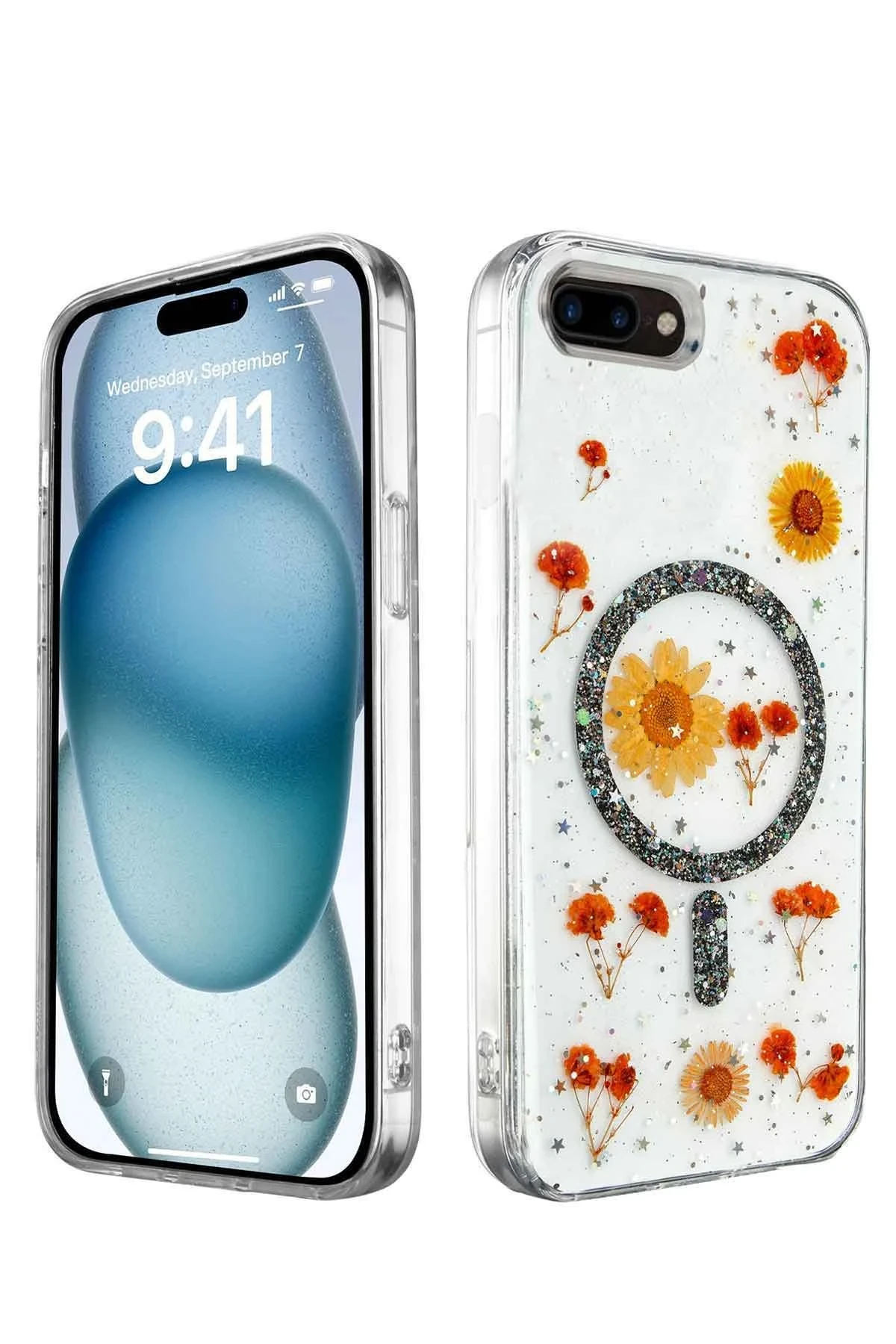 Newface Apple iPhone 7 Plus Kılıf Daisy Simli Magsafe Kapak - Siyah