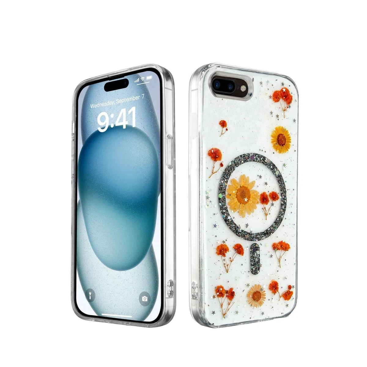 Newface Apple iPhone 7 Plus Kılıf Daisy Simli Magsafe Kapak - Siyah — görsel 2