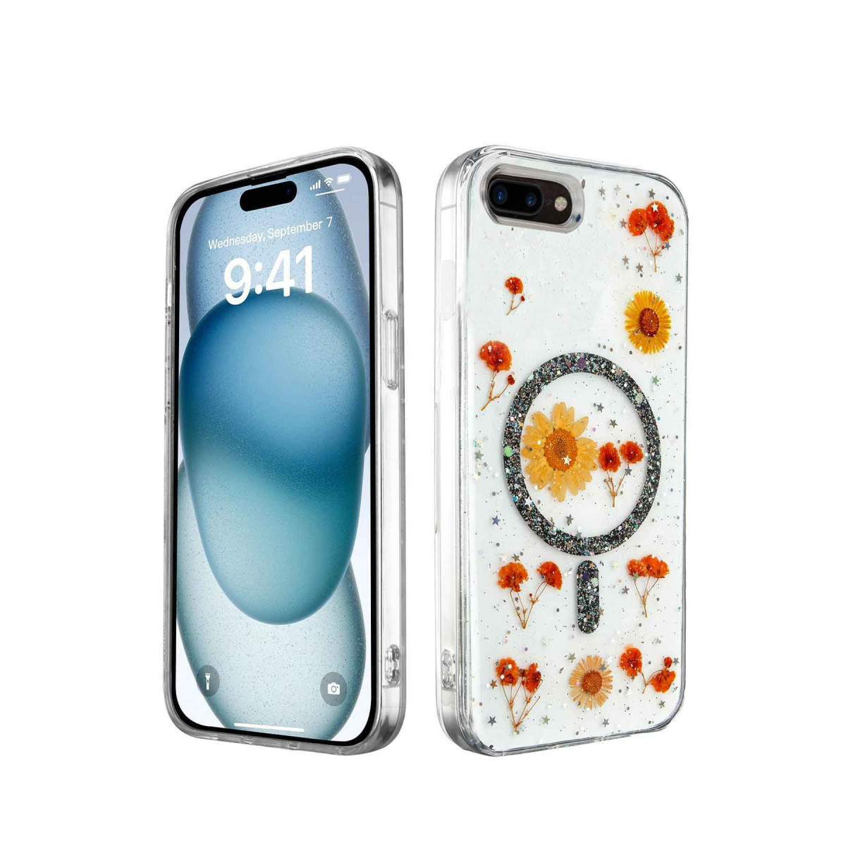 Newface Apple iPhone 7 Plus Kılıf Daisy Simli Magsafe Kapak - Siyah — görsel 3
